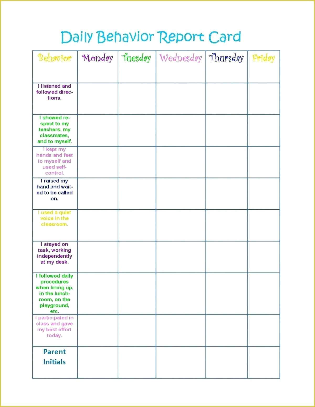 021 Free Behavior Chart Template Of Daily Printable Colorful With Regard To Daily Behavior Report Template