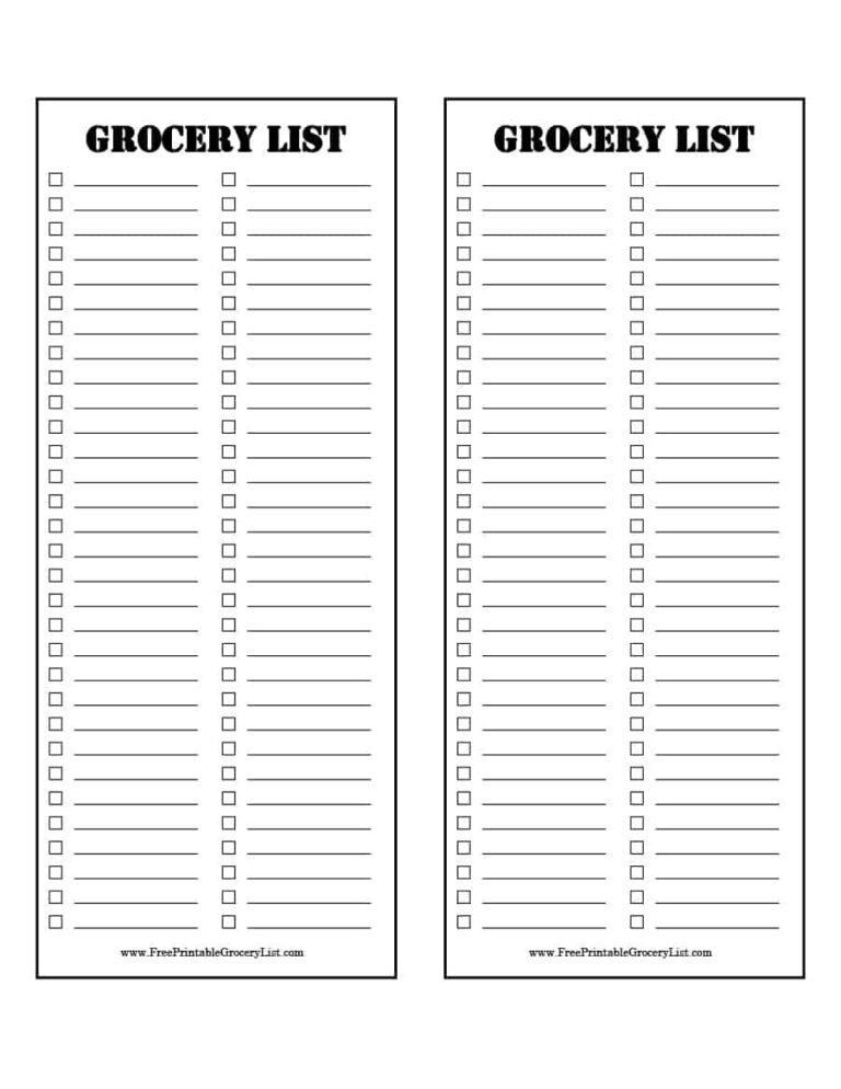 021 Free Printable Grocery Lists List No Download Blank In Blank