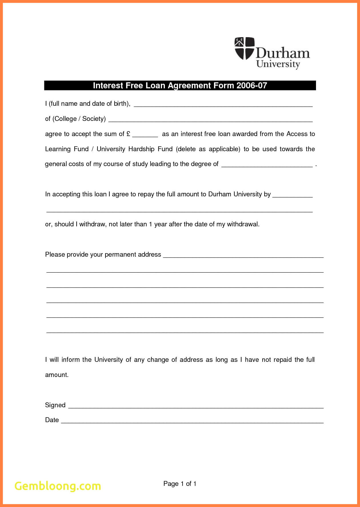 021 Template Ideas Free Loan Agreement Form New Printable Within Blank Loan Agreement Template