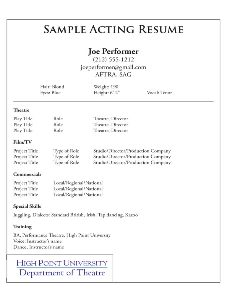 022 Beginner Actor Resume Template Actingesume Microsoft Regarding Theatrical Resume Template Word