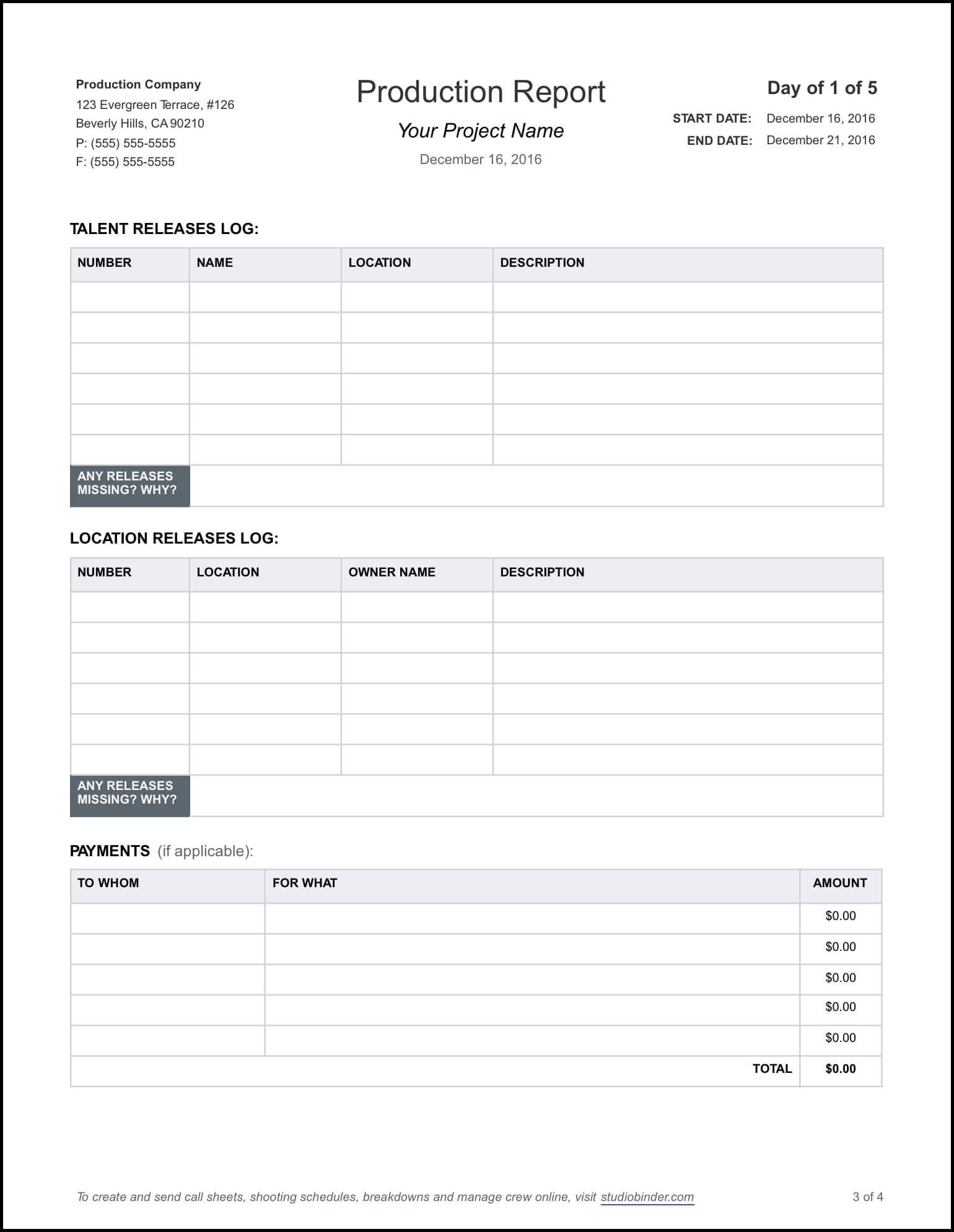 023 Daily Production Report Template Page Studiobinderx37504 Within Production Status Report Template
