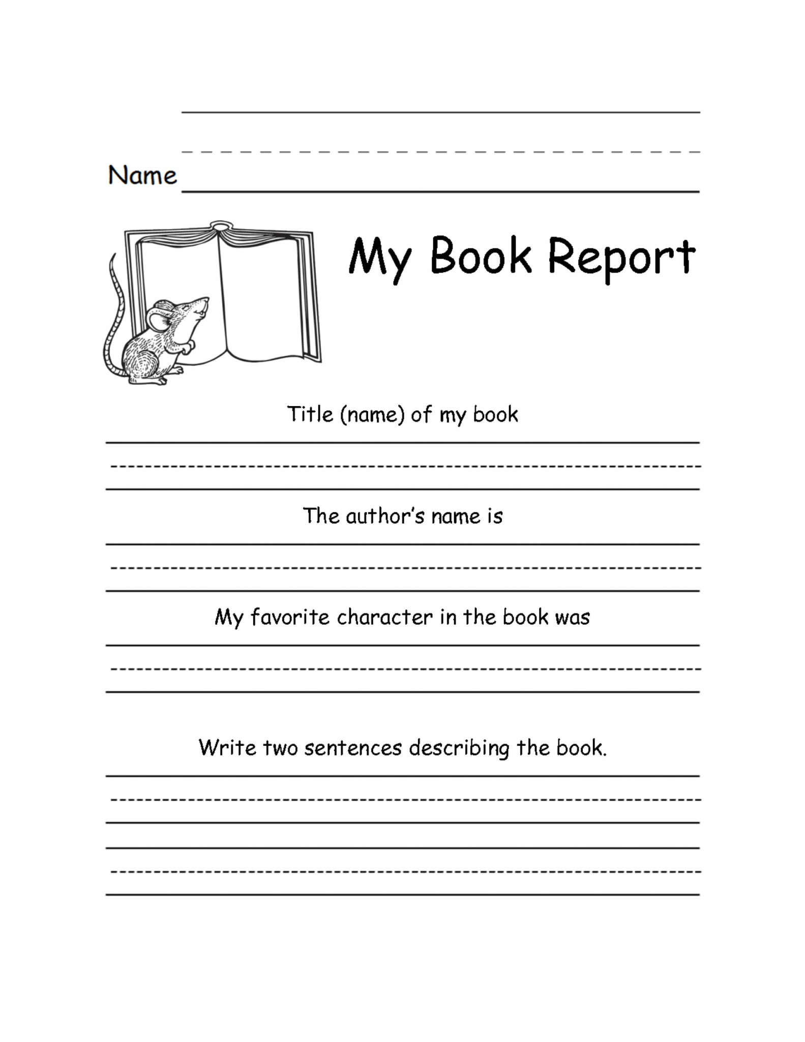book report template grade 5