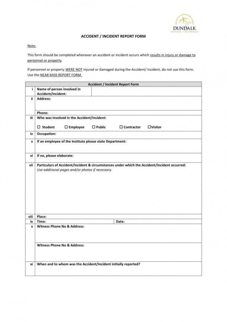 Incident Report Form Template Qld