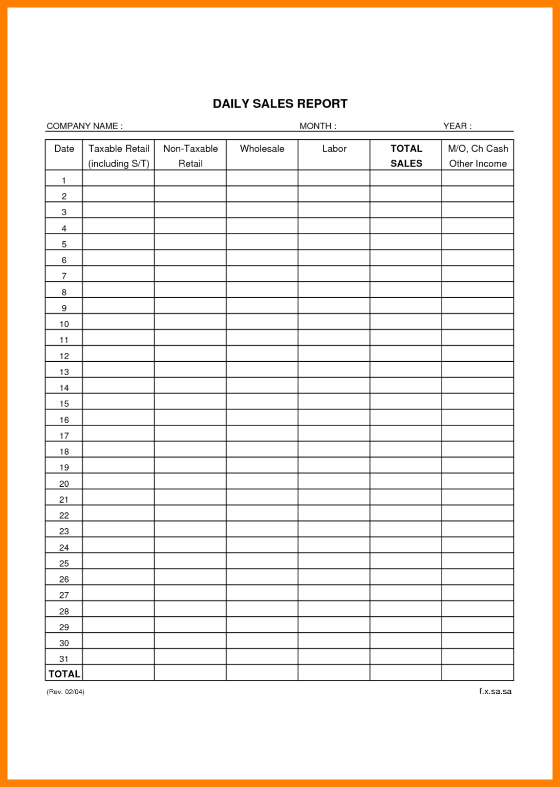 Daily Sales Report Template Excel Free