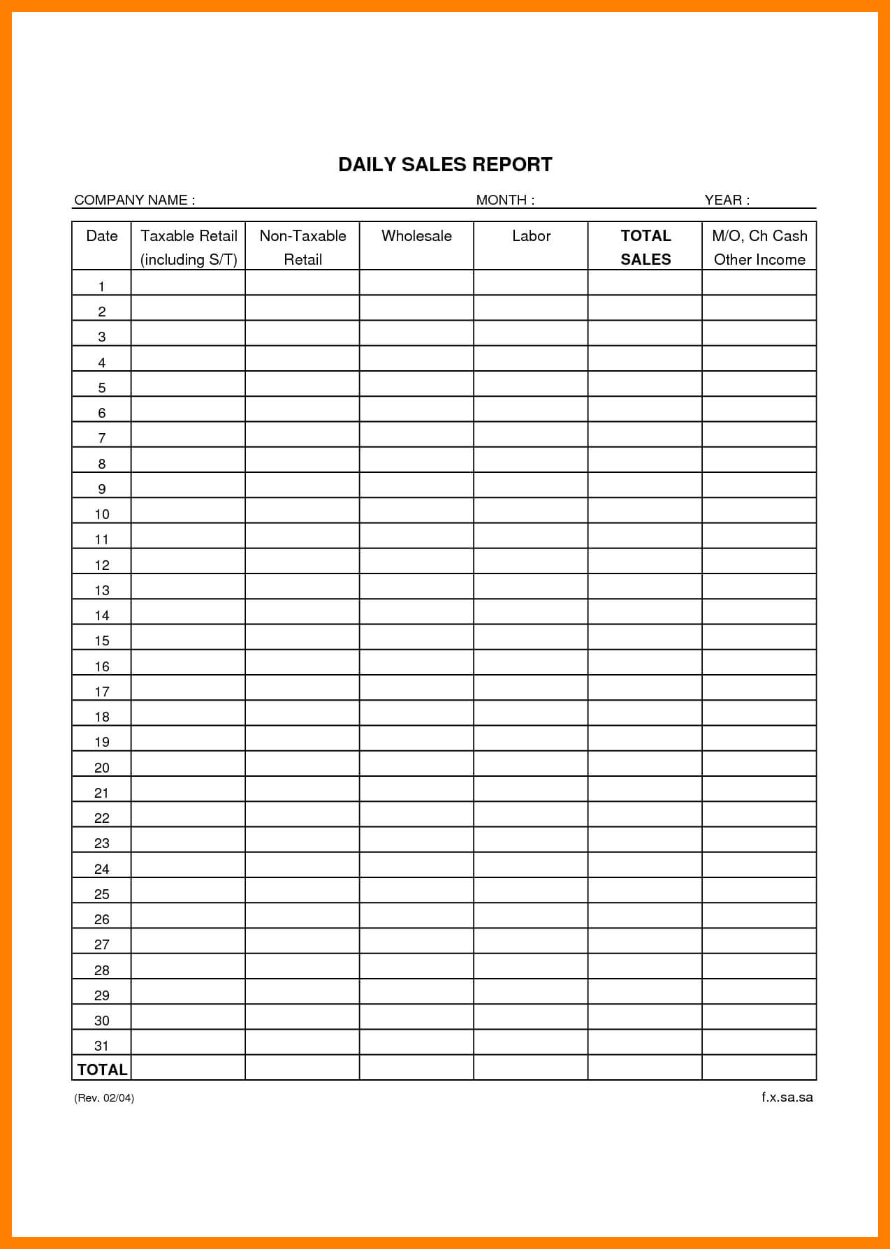 025 Daily Sales Report Template Retail Business Templates Regarding Daily Sales Report Template Excel Free