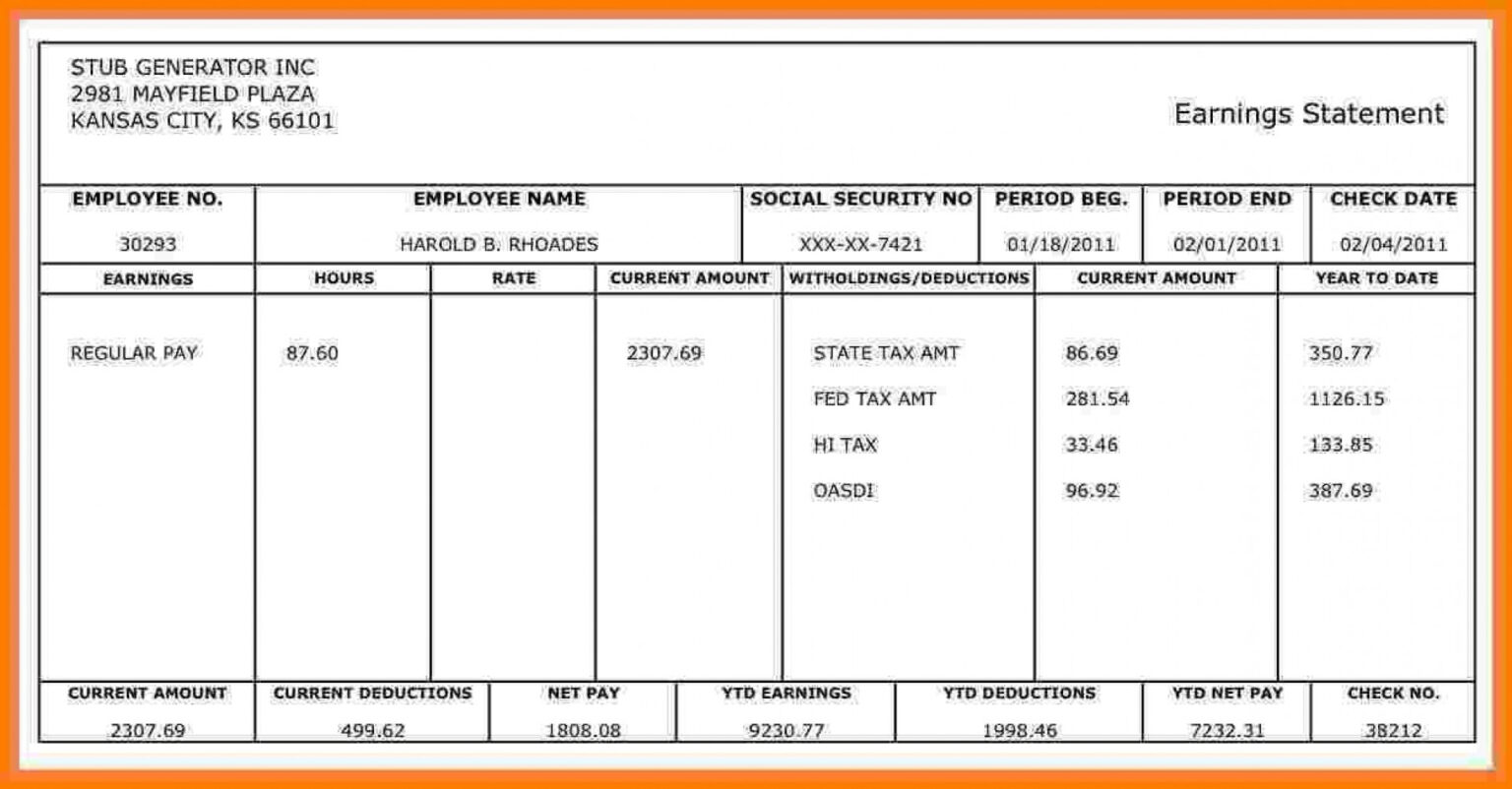 Free Paystub Template Excel Download