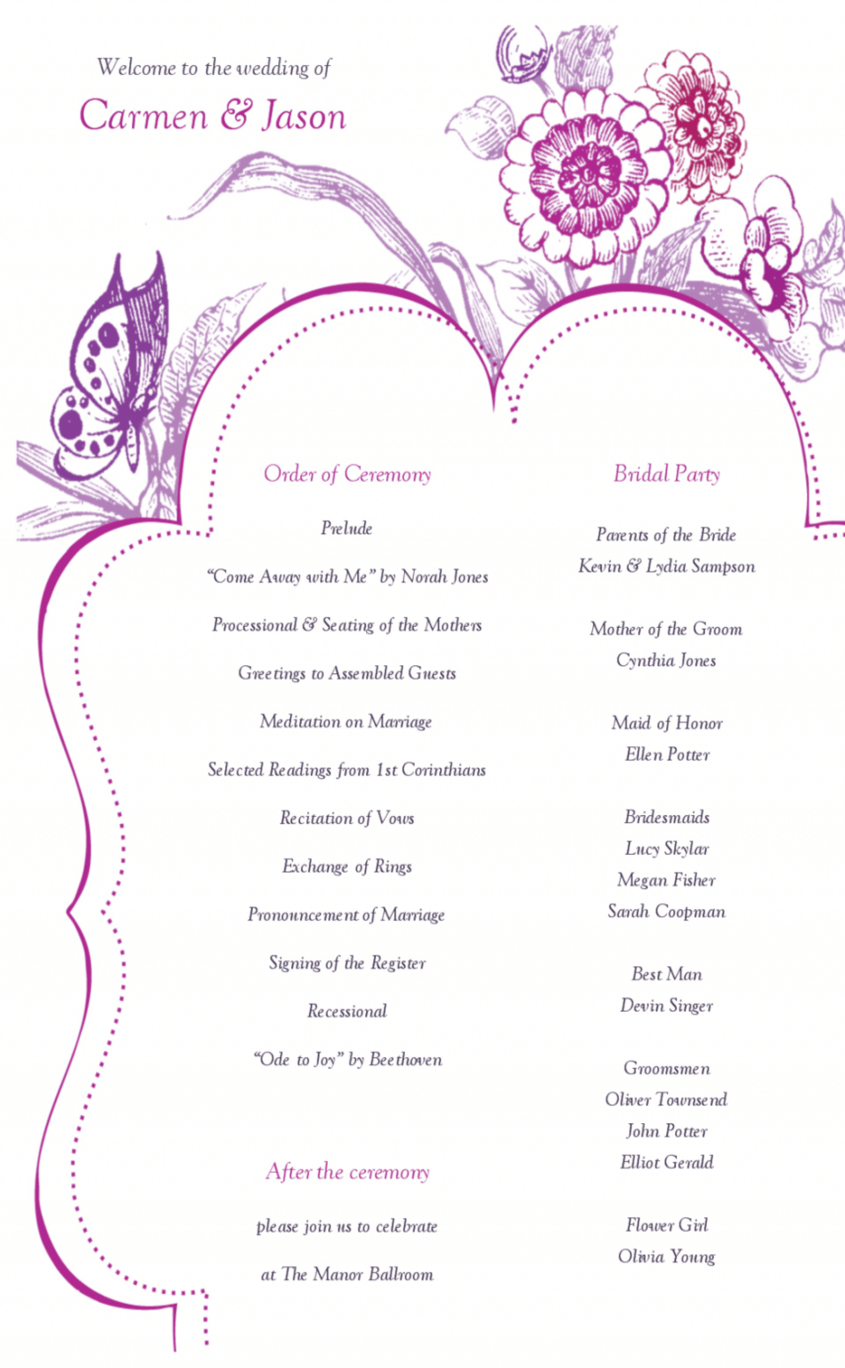 Example Of Wedding Event Program