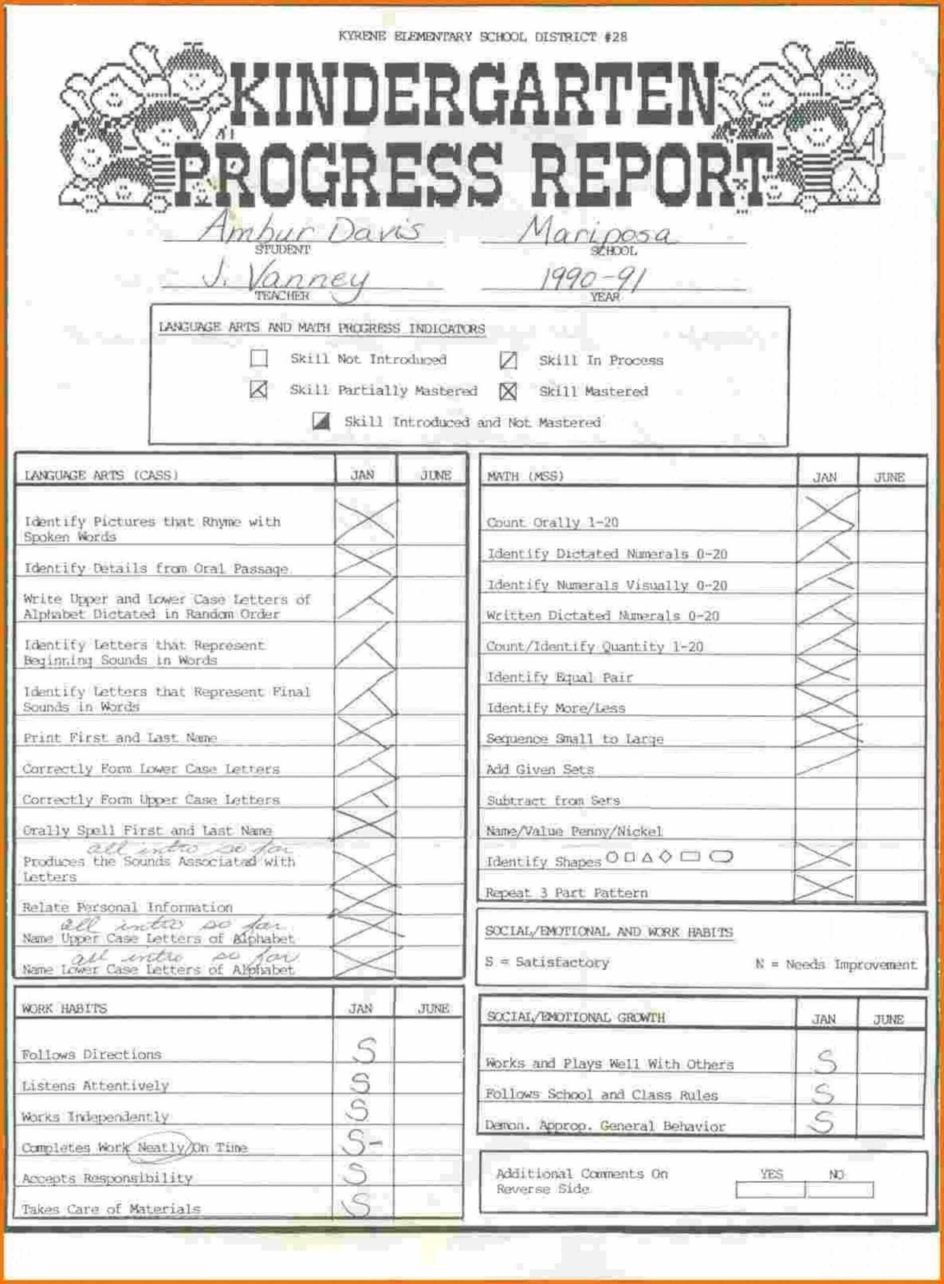 027 Kindergarten Report Card Template Ideas Screen Shot At Regarding Kindergarten Report Card Template