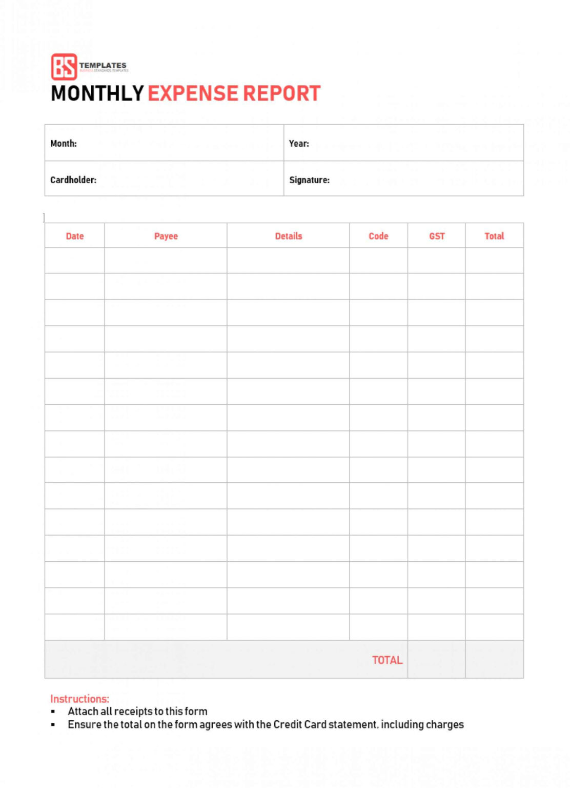 monthly expense report template excel free download