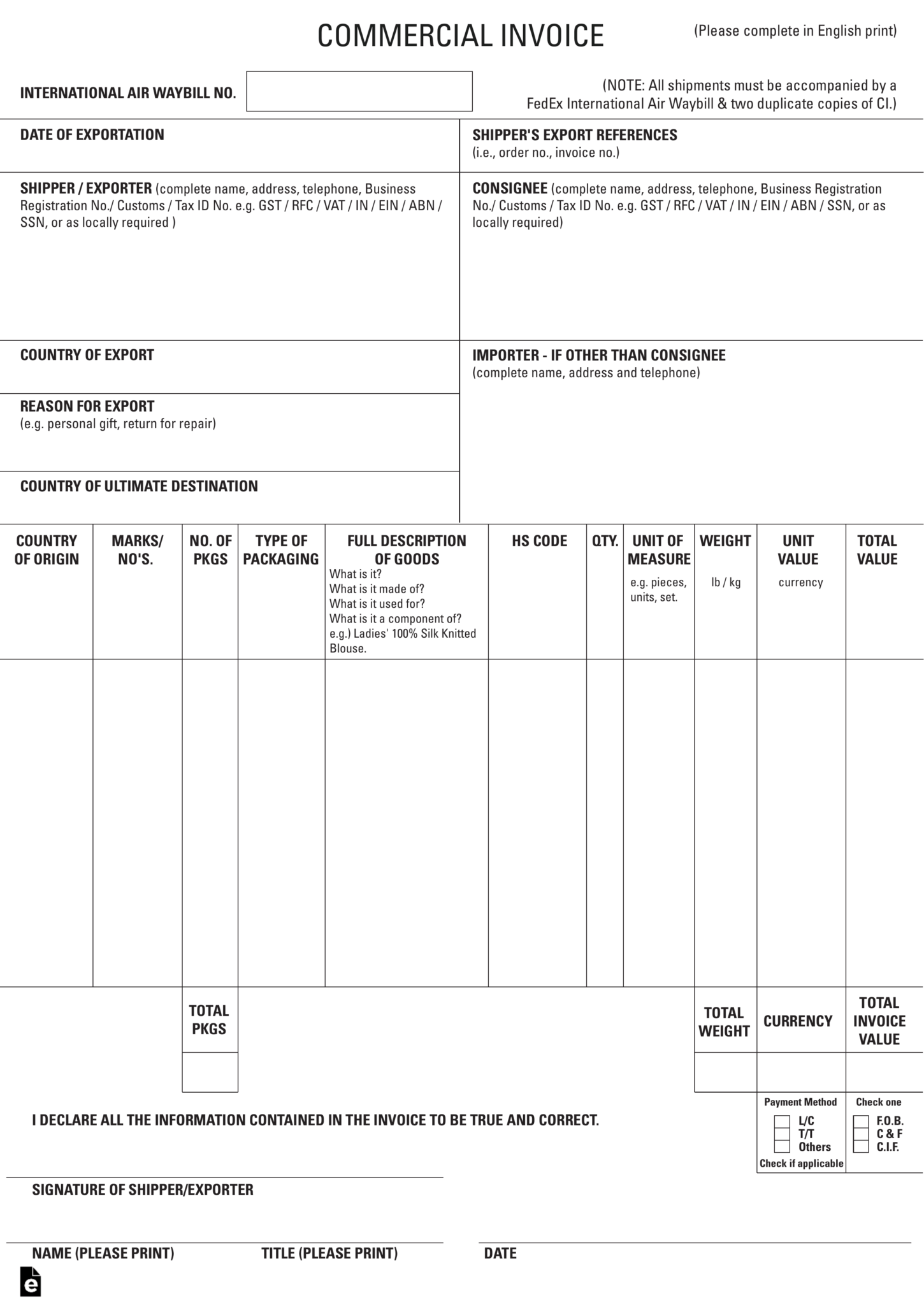 027 Ups Commercial Invoice Form Pdf Example Forms Canada For Commercial 