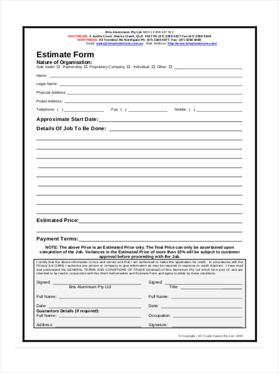 028 General Quote Job Estimate Template Pdf Stunning Ideas Intended For Blank Estimate Form Template