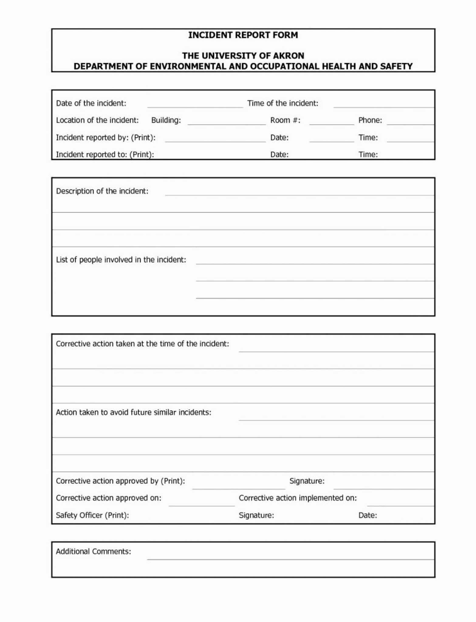 Printable Incident Report Template