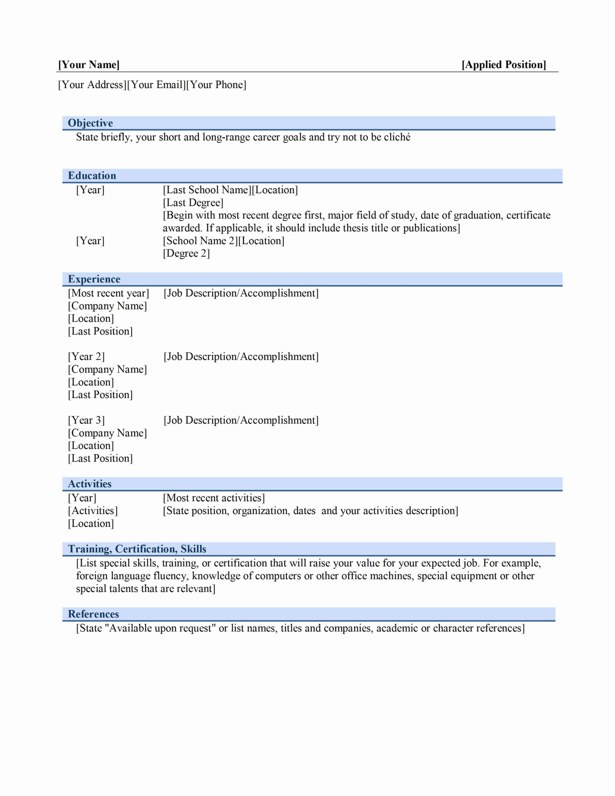 029 Chronological Resume Template Microsoft Word Tjfs Pertaining To Free Basic Resume Templates Microsoft Word
