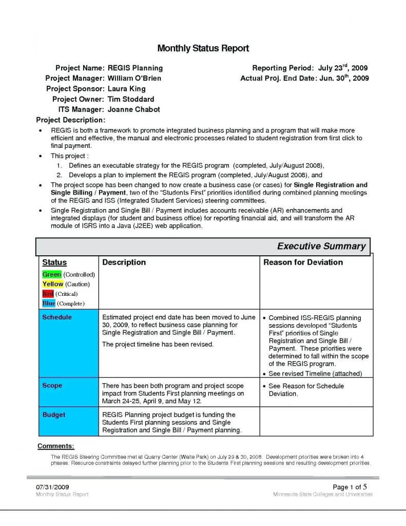 029 Template Ideas Ic Monthly Project Status Report Pertaining To Project Monthly Status Report Template