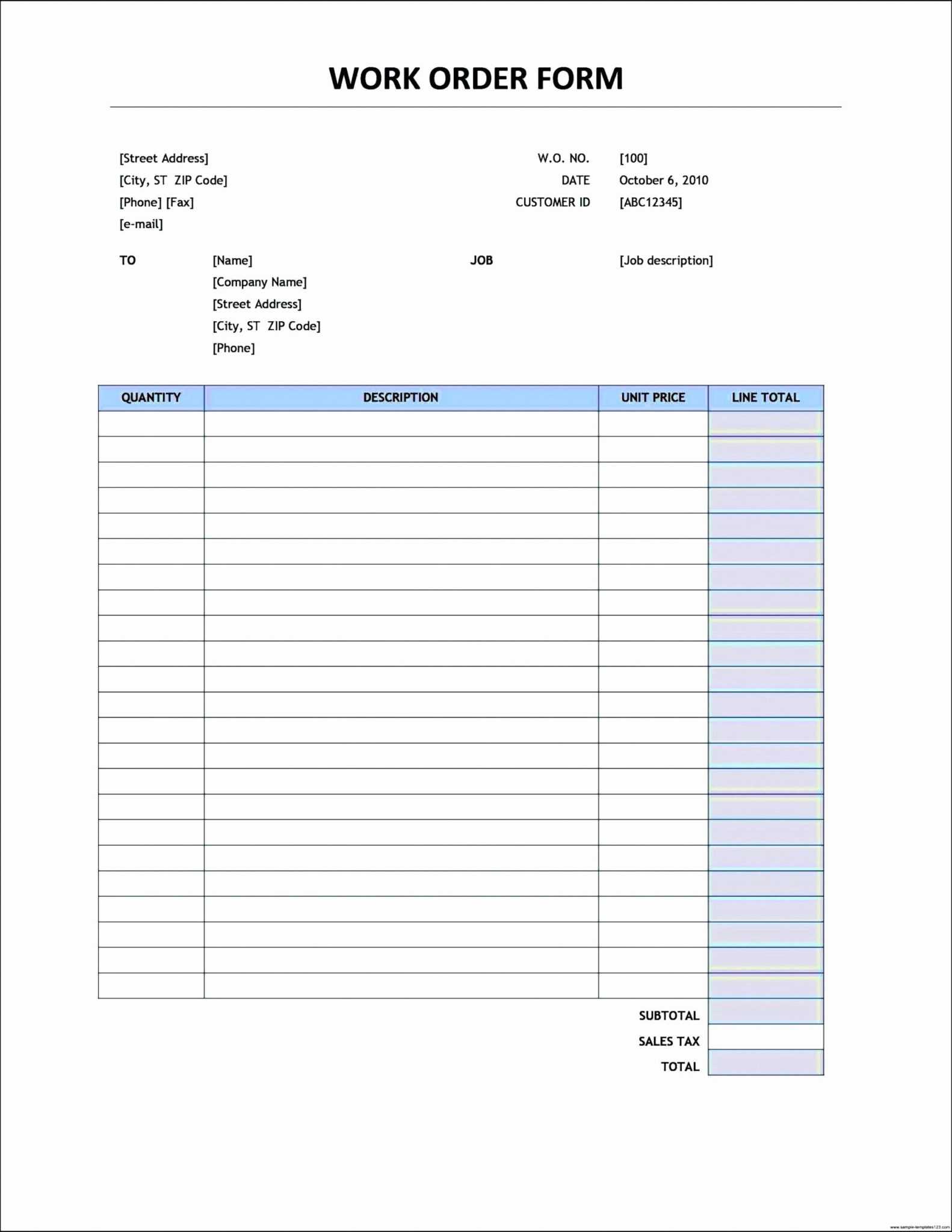 031 Blank Estimate Template Job Description Free