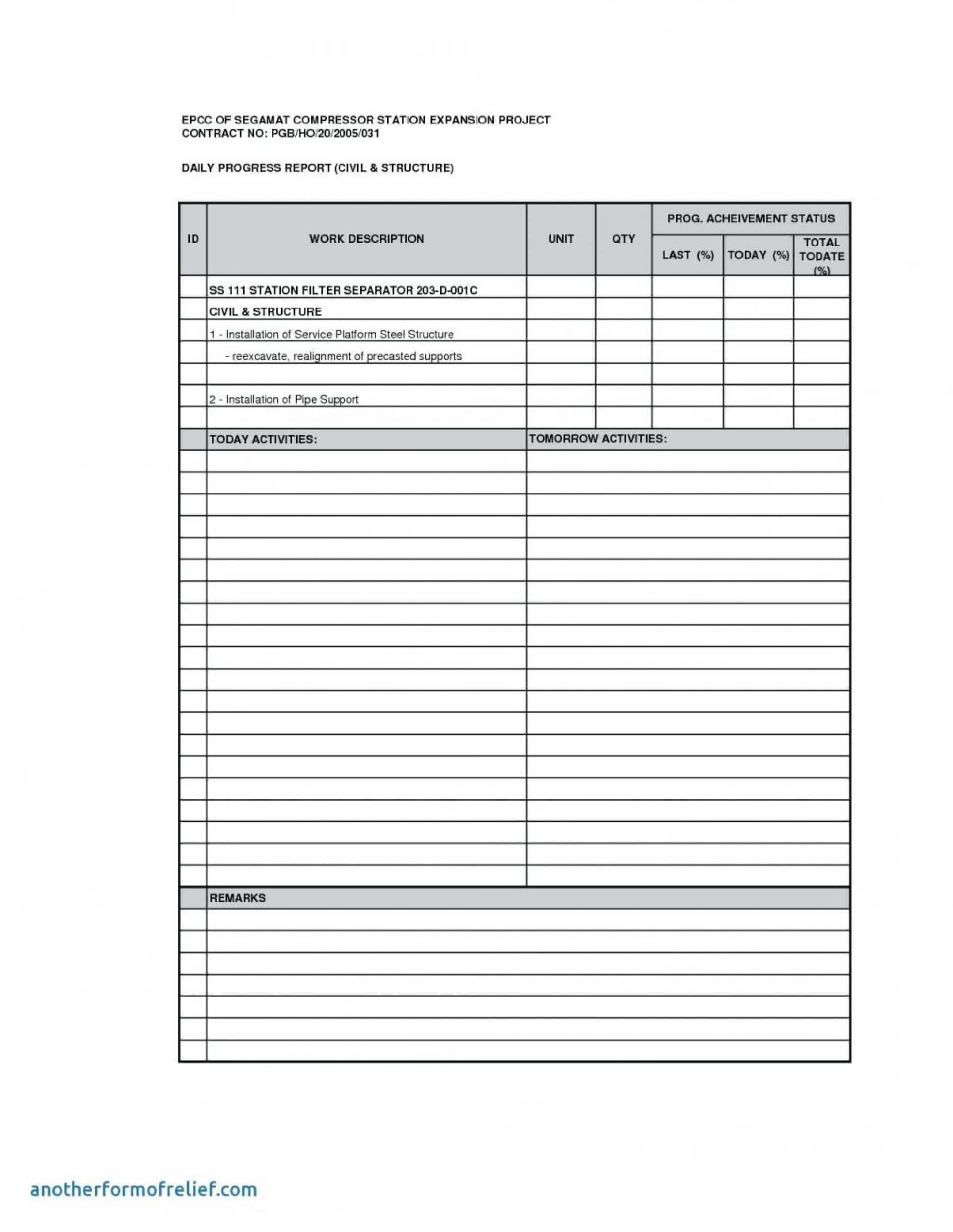 032 Construction Daily Progress Report Template Free Project Pertaining To Job Progress Report Template