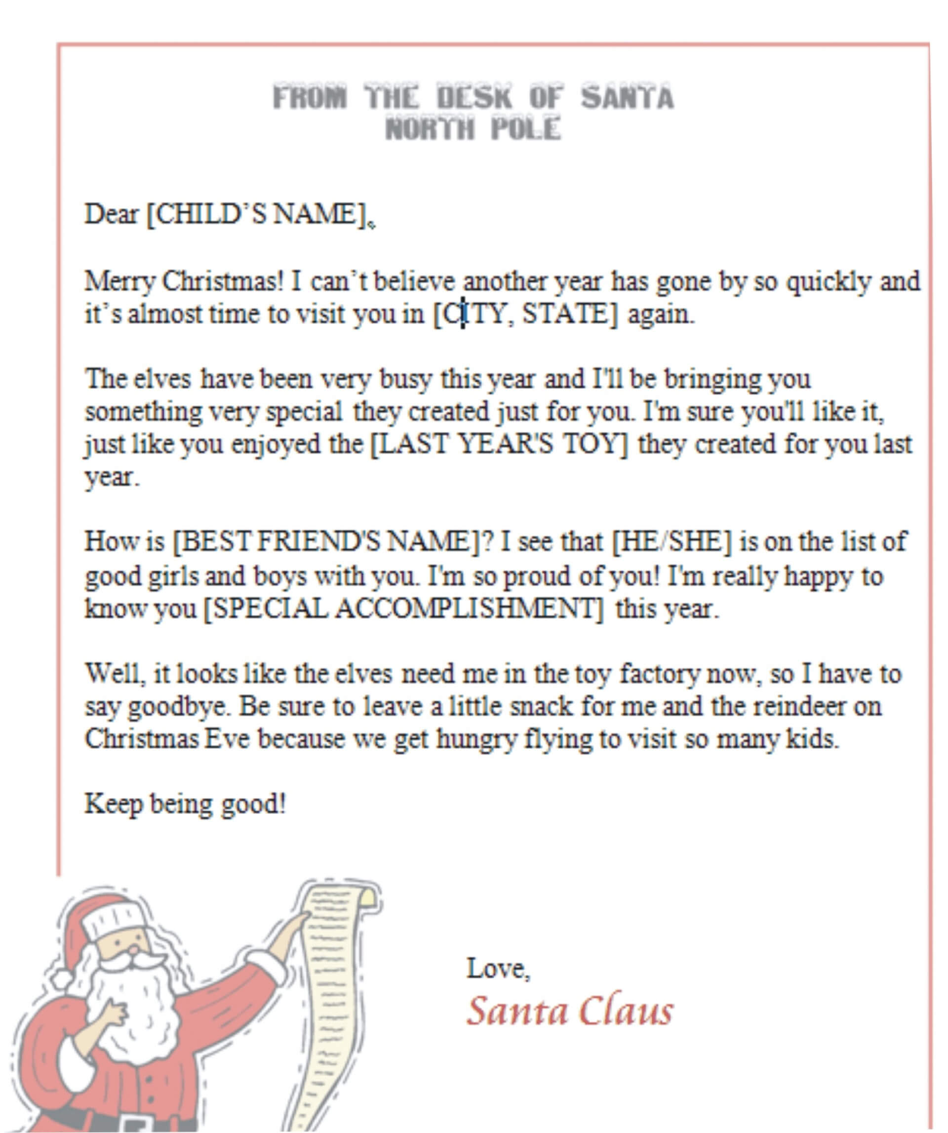 032 Letter From Santa Template Word Document Fresh Free Pertaining To Santa Letter Template Word