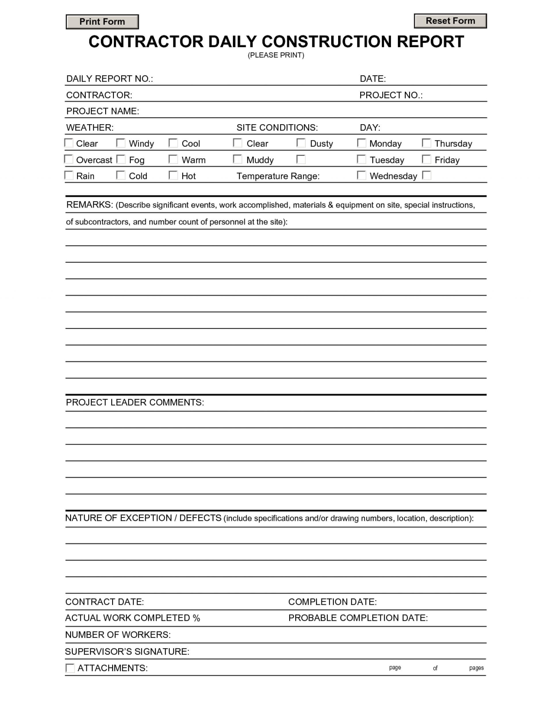 033 Daily Progress Report Format For Building Construction Throughout Building Defect Report Template