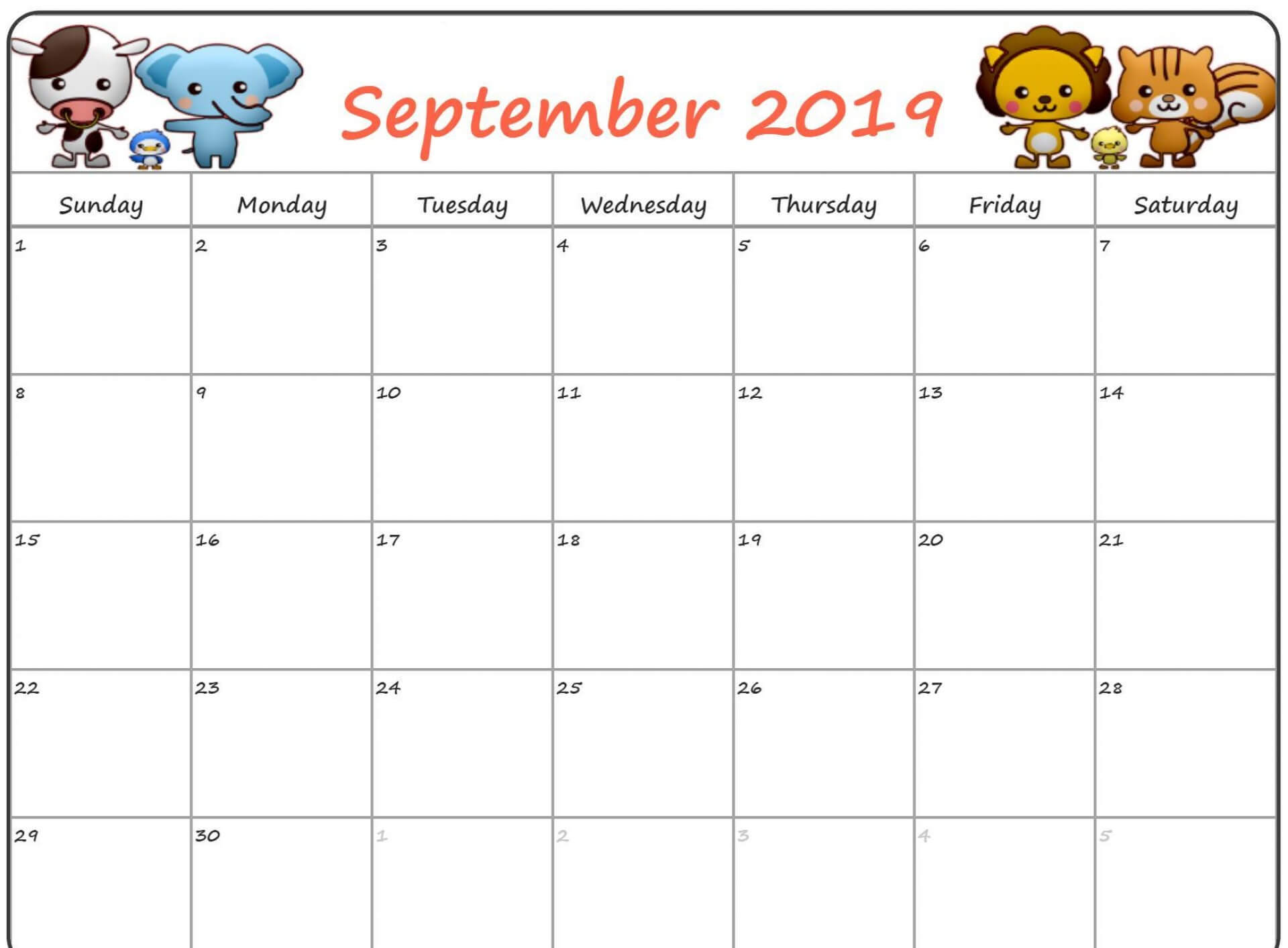 033 Fill In Calendar Template September Blank Impressive In Blank Calendar Template For Kids