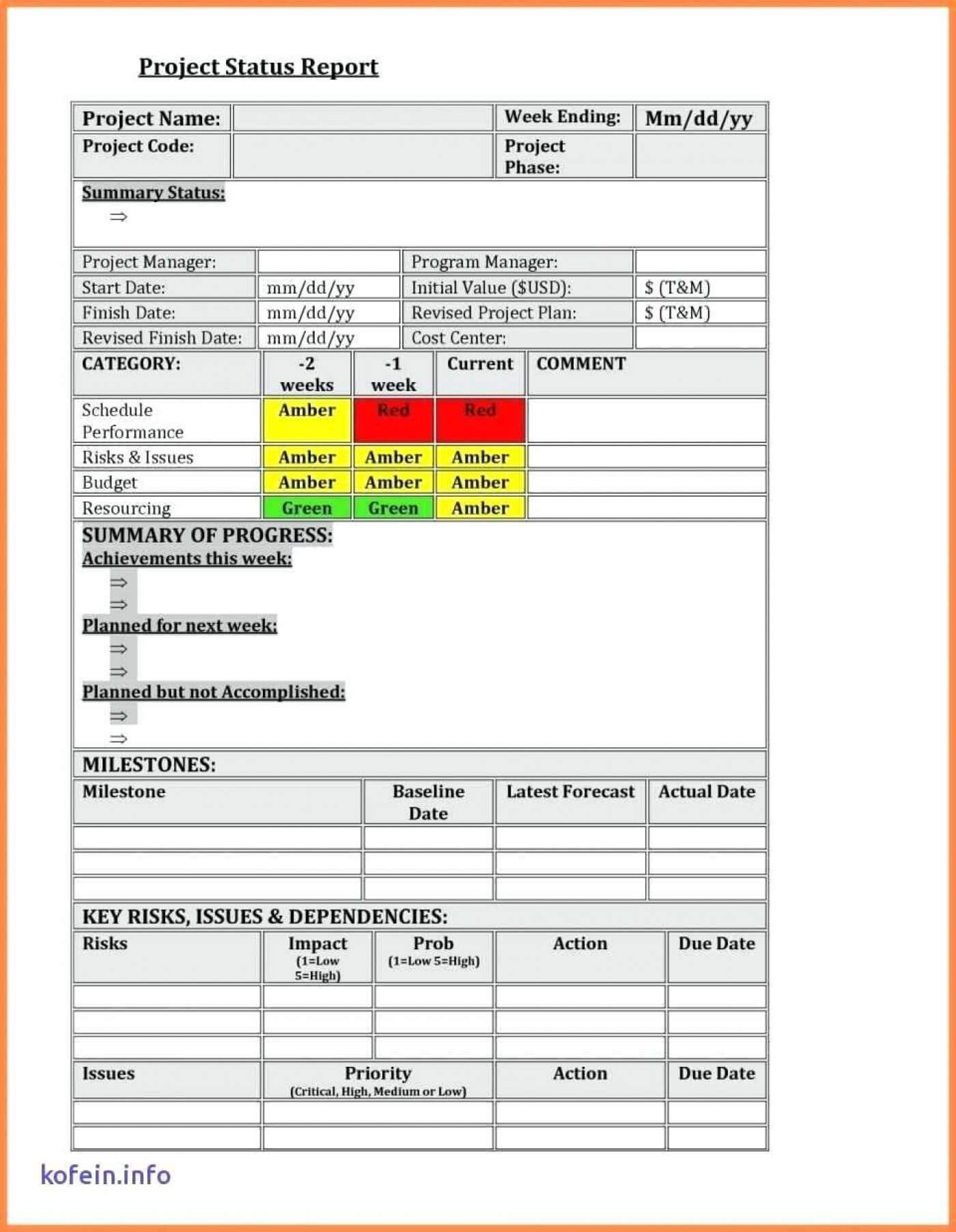 035 Project Status Report Template Excel Format Management Intended For Project Management Status Report Template