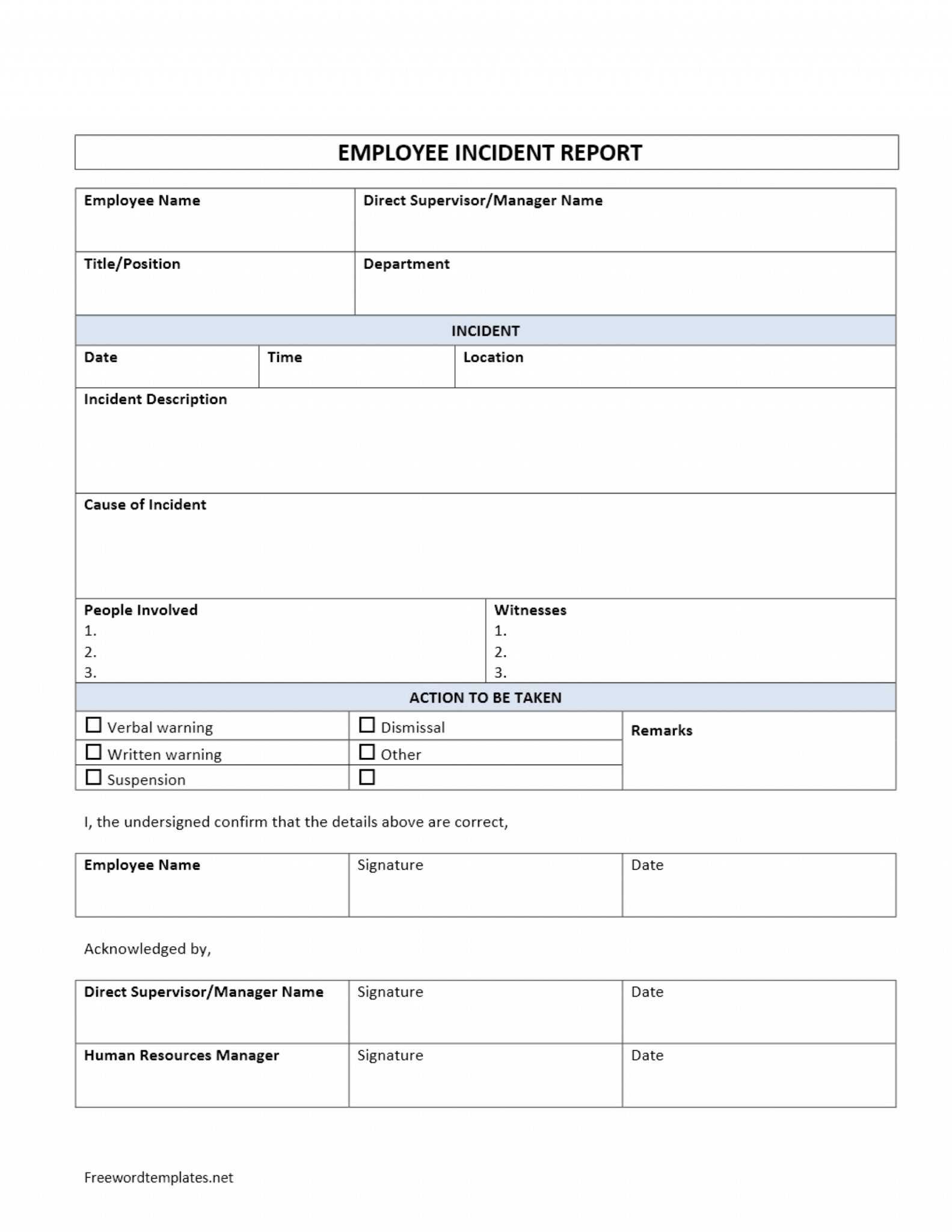 Generic Incident Report Template