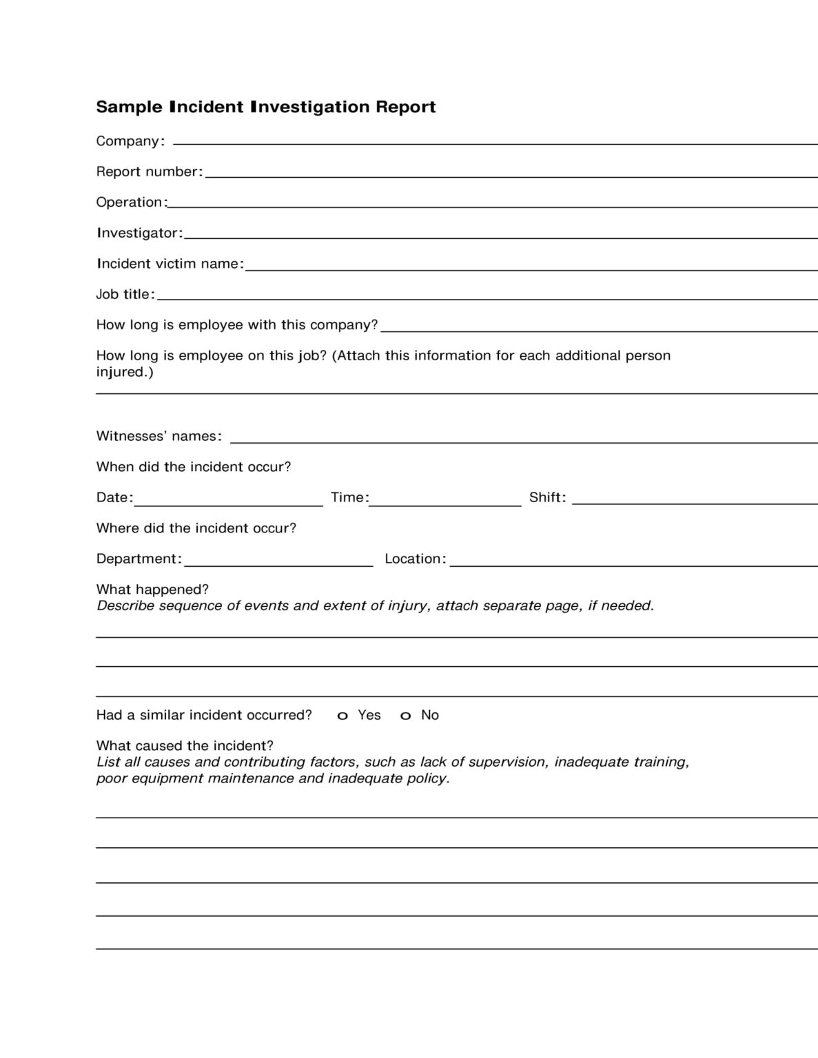 040 Incident Investigation Report Example Employee Template Pertaining