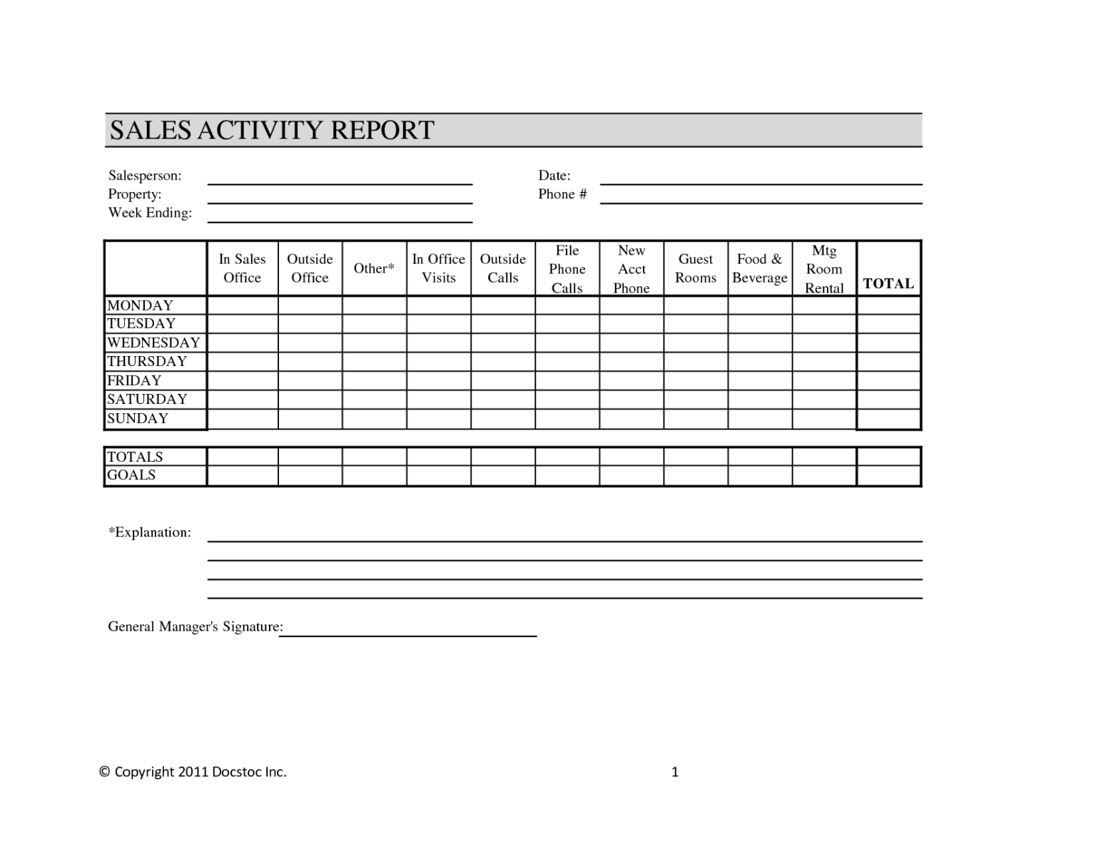 044 Daily Activity Report Template Weekly Sales Call 669158 Inside