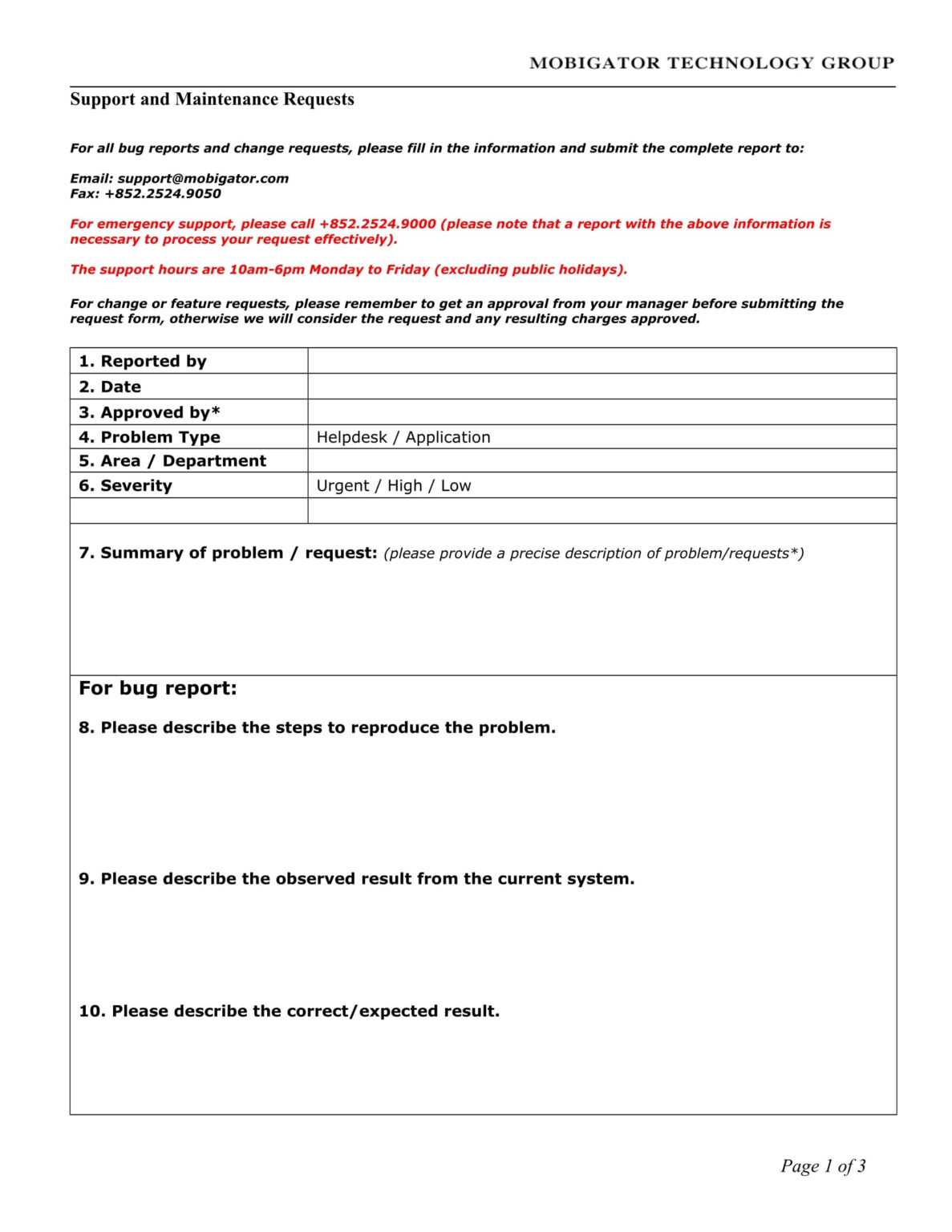 Fault Report Template Word