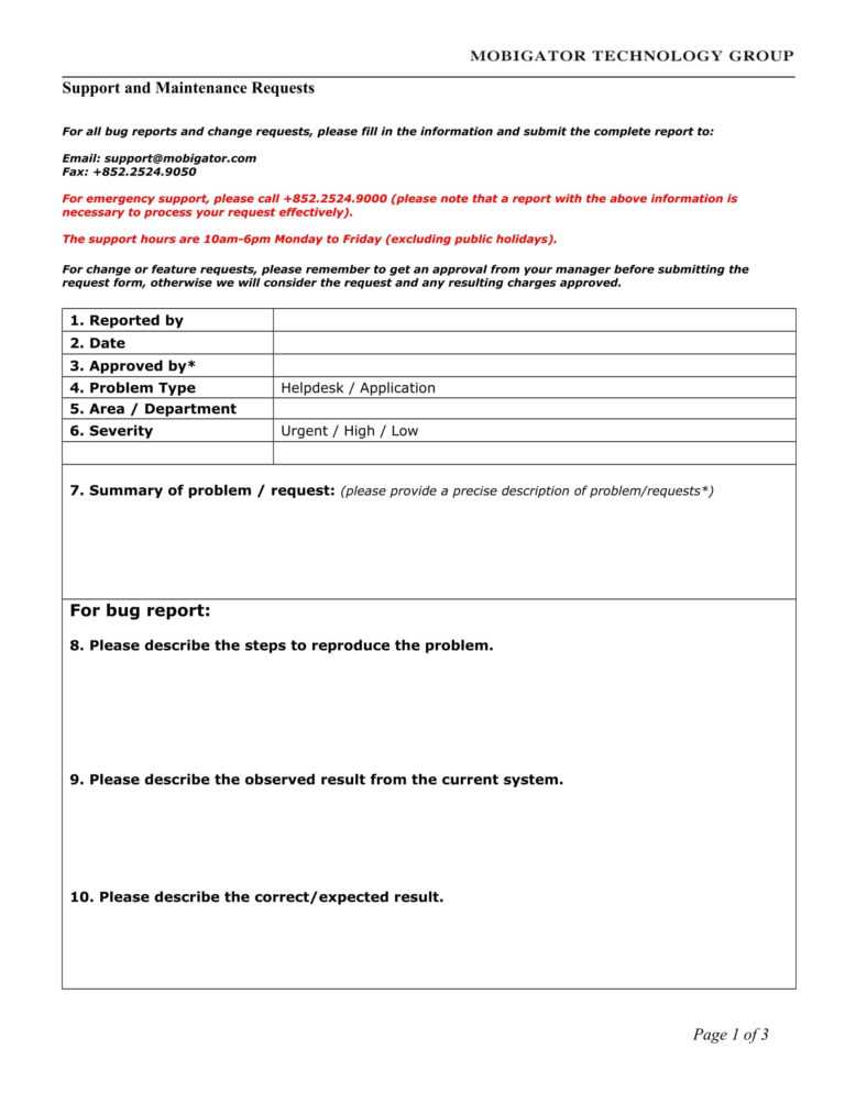 It Issue Report Template