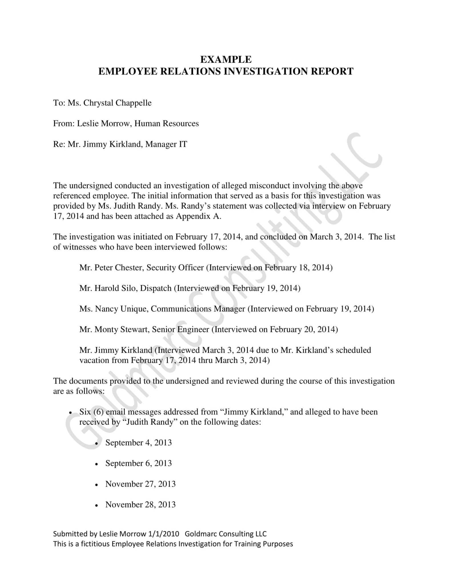 hr investigation summary report template