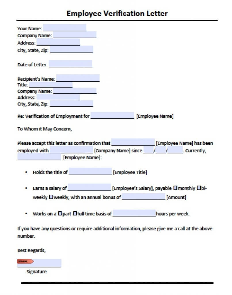 11+ Employee Verification Letter Examples – Pdf, Word | Examples For Employment Verification Letter Template Word