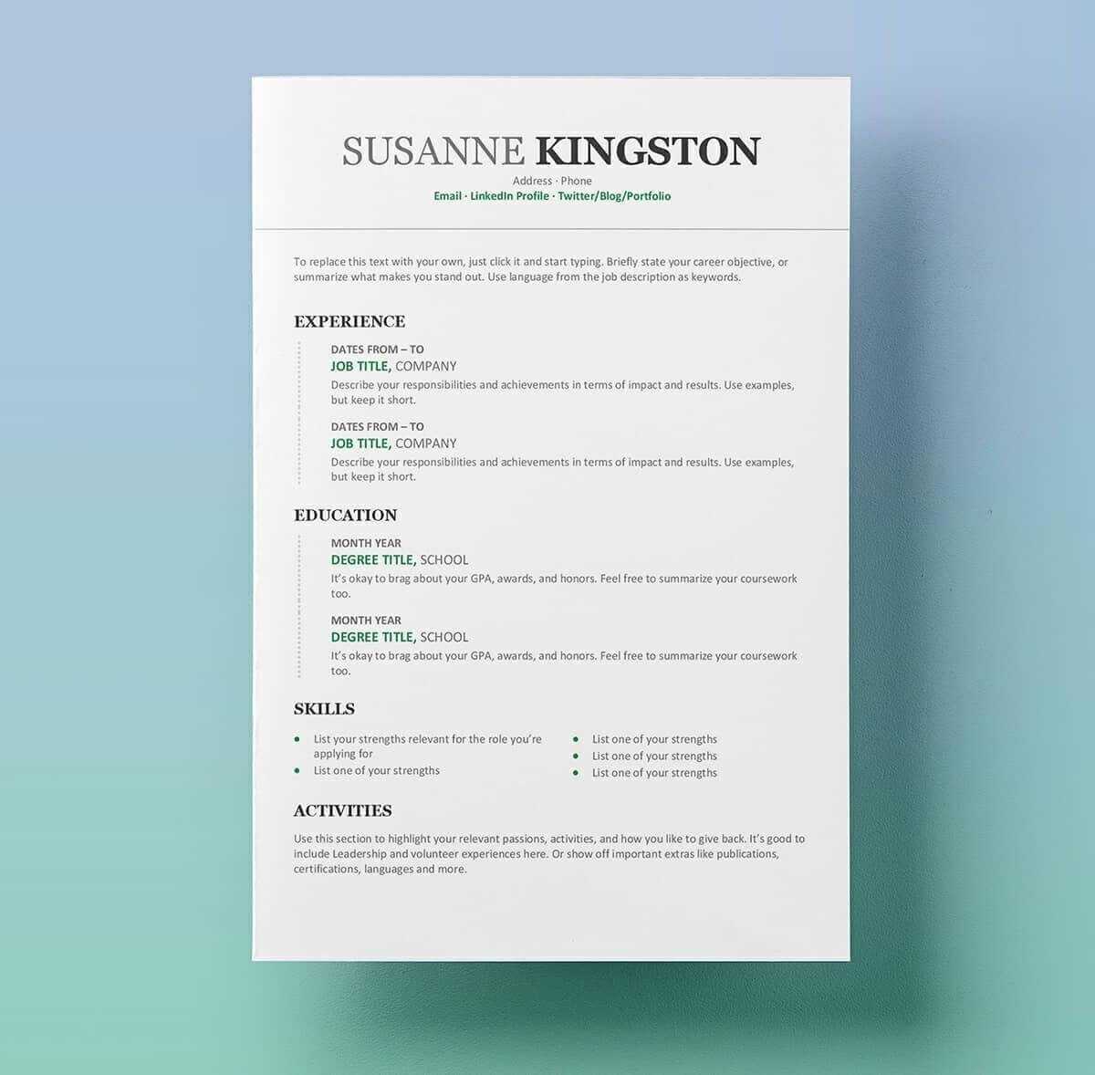 free resume templates for microsoft word 2013