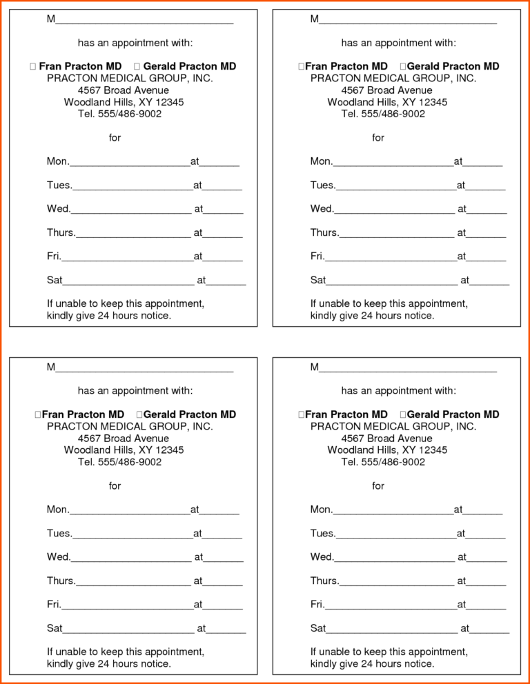 12  Appointment Cards Survey Template Words Throughout Appointment
