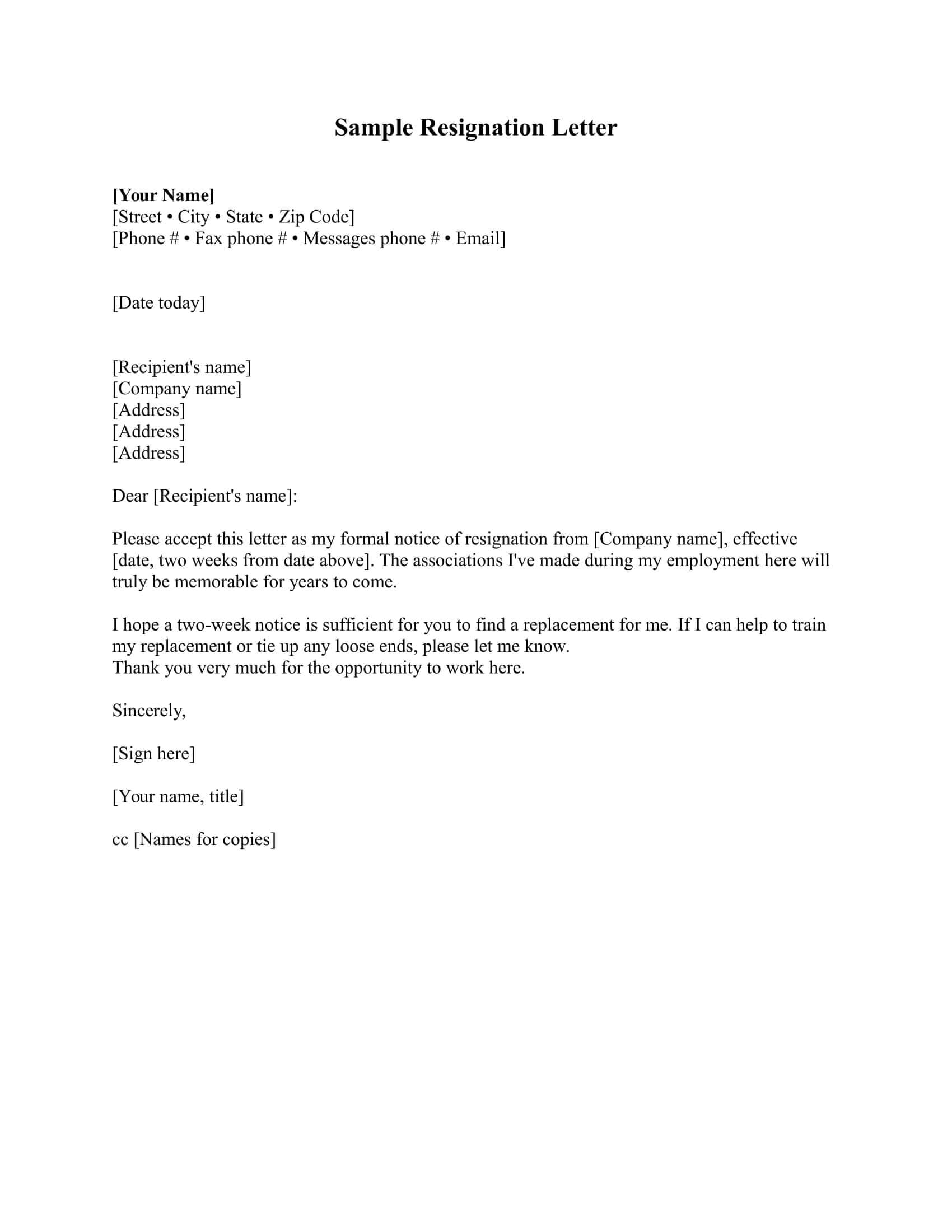 12+ Standard Resignation Letter Examples – Pdf, Word | Examples With Regard To Two Week Notice Template Word