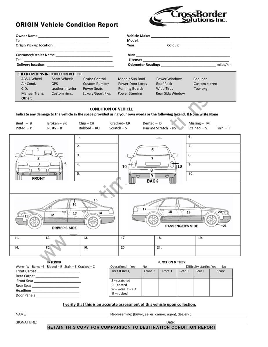 12+ Vehicle Condition Report Templates – Word Excel Samples In Truck Condition Report Template