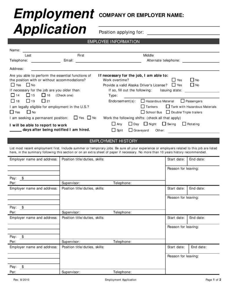 14+ Employment Application Form – Free Samples, Examples For Employment Application Template Microsoft Word