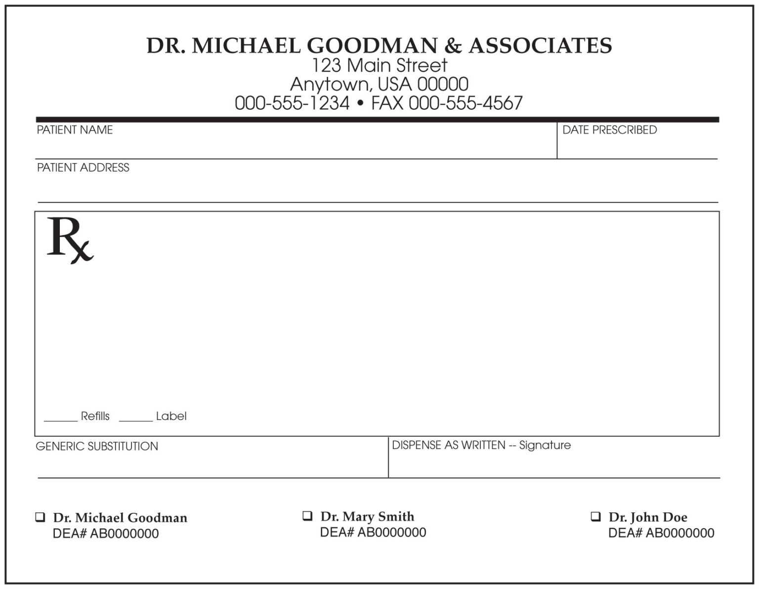 Free Printable Prescription Template