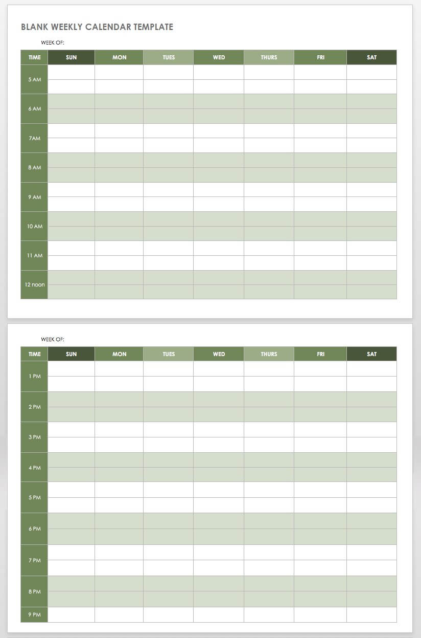 15 Free Weekly Calendar Templates | Smartsheet Within Personal Word Wall Template
