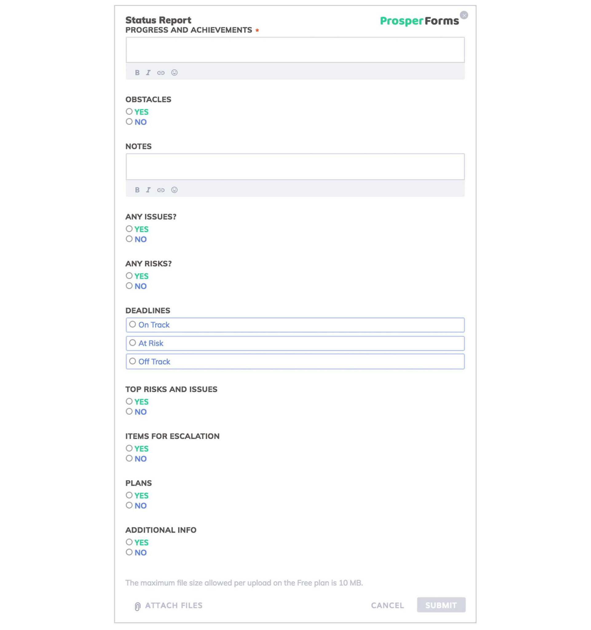 Production Status Report Template