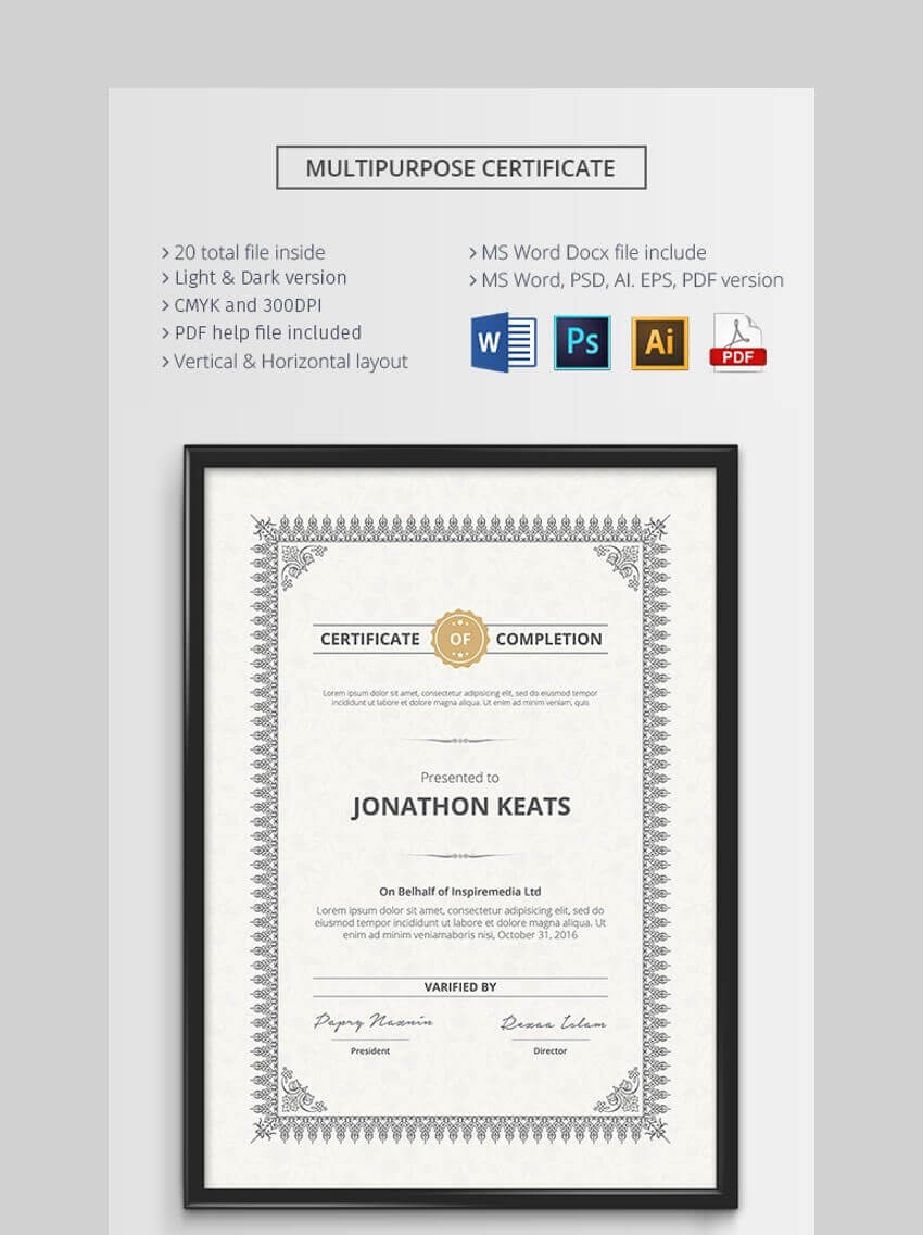 20 Best Free Microsoft Word Certificate Templates (Downloads Intended For Blank Award Certificate Templates Word