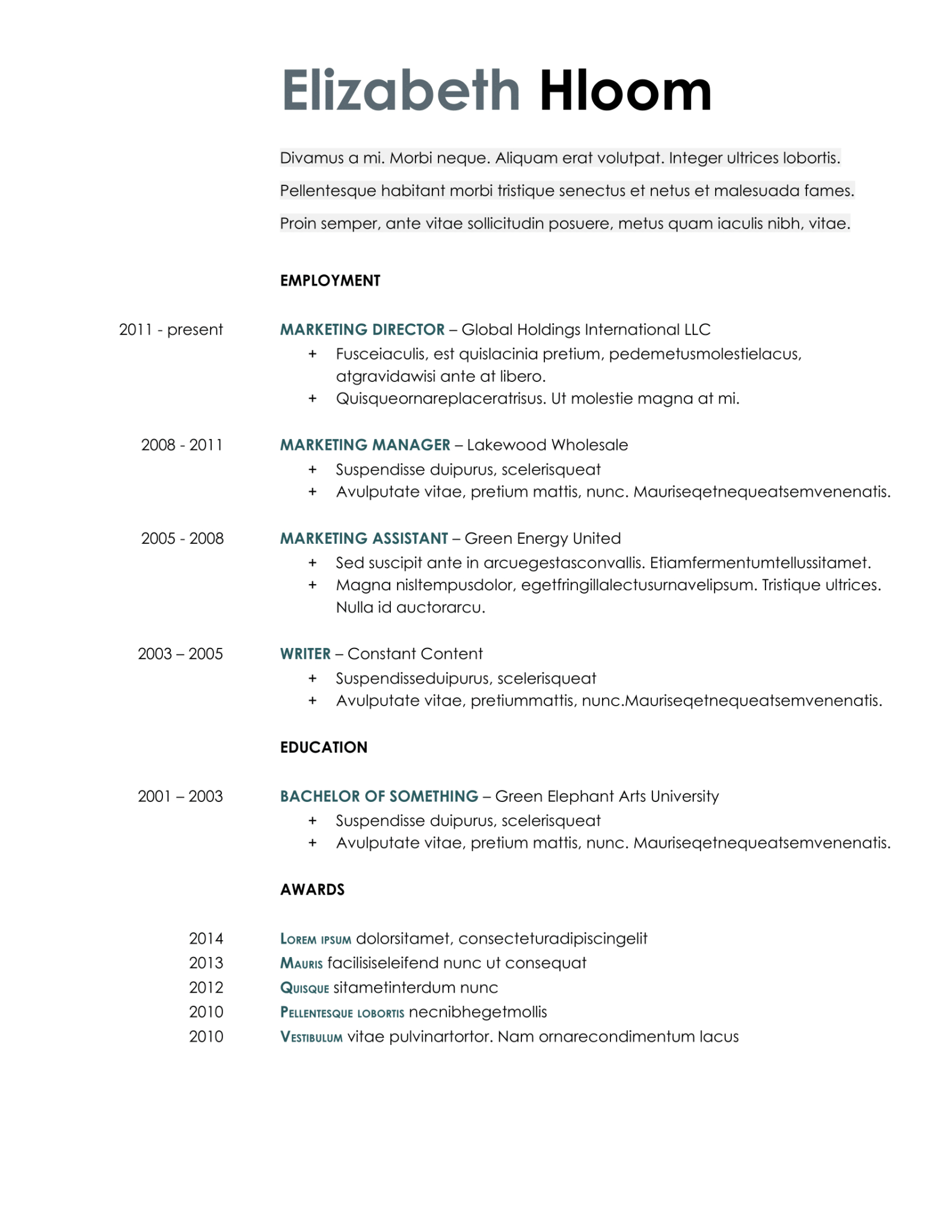 resume templates for google docs