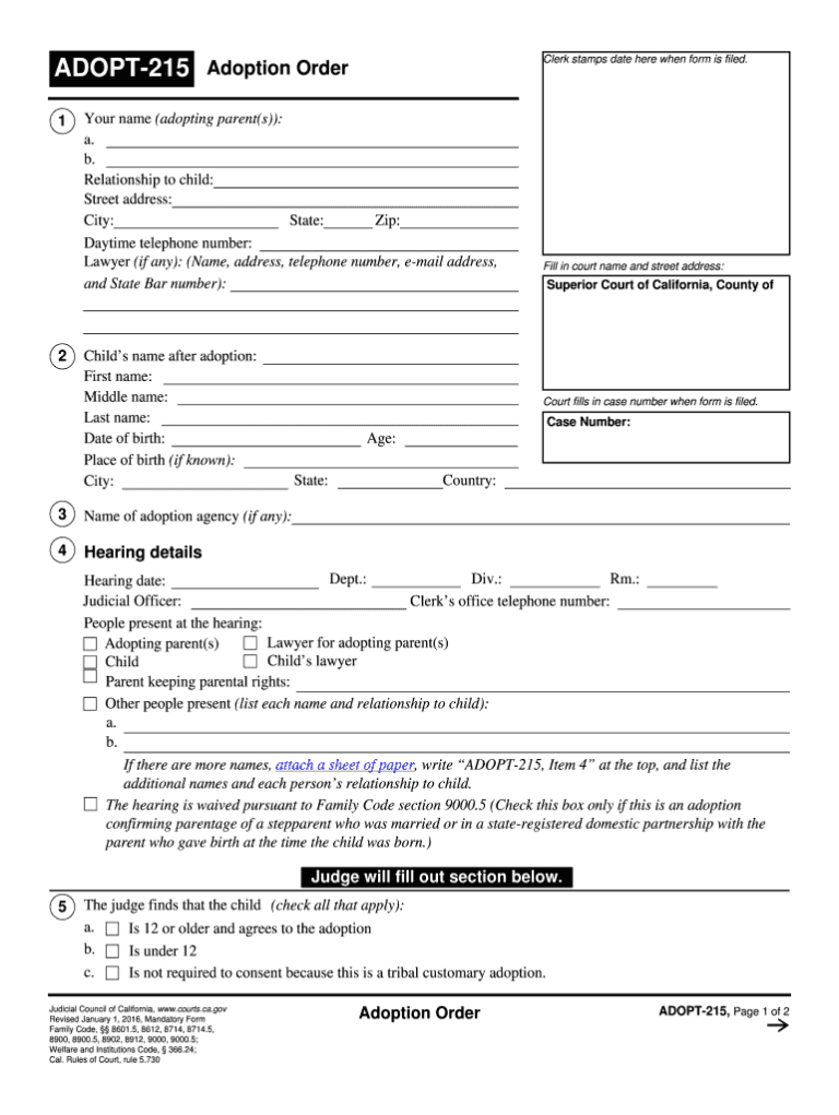 2016 2020 Form Ca Adopt 215 Fill Online Printable Fillable Regarding Blank Adoption 7170