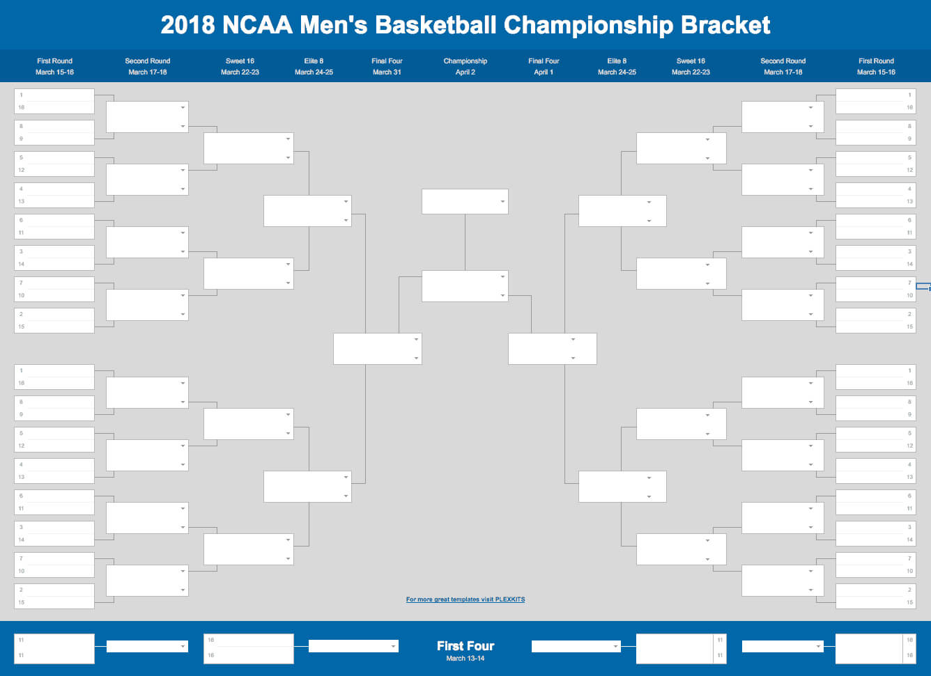 2019 March Madness Bracket (Excel And Google Sheets Template) Within Blank Ncaa Bracket Template