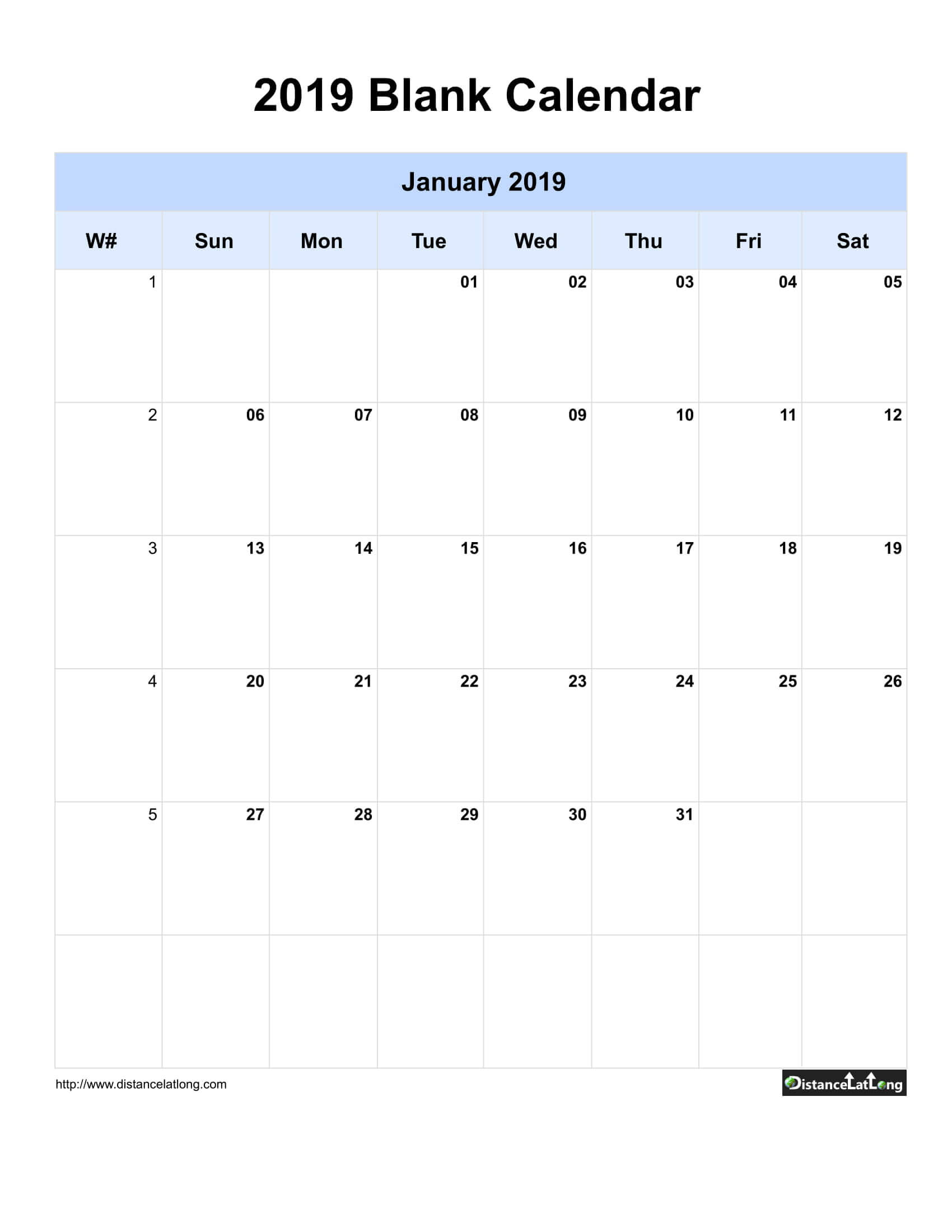 2019 Yearly Blank Calendar Yearly Blank Portrait Orientation Pertaining To Blank One Month Calendar Template