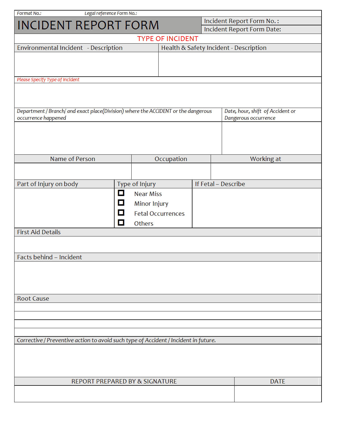 21+ Free Incident Report Template – Word Excel Formats For Incident Report Form Template Doc