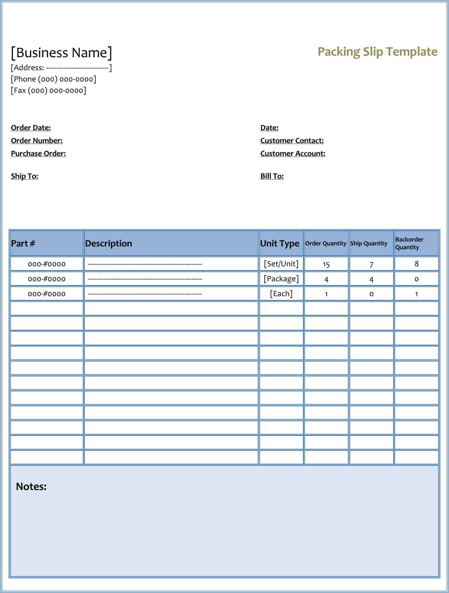 Package Slip Template