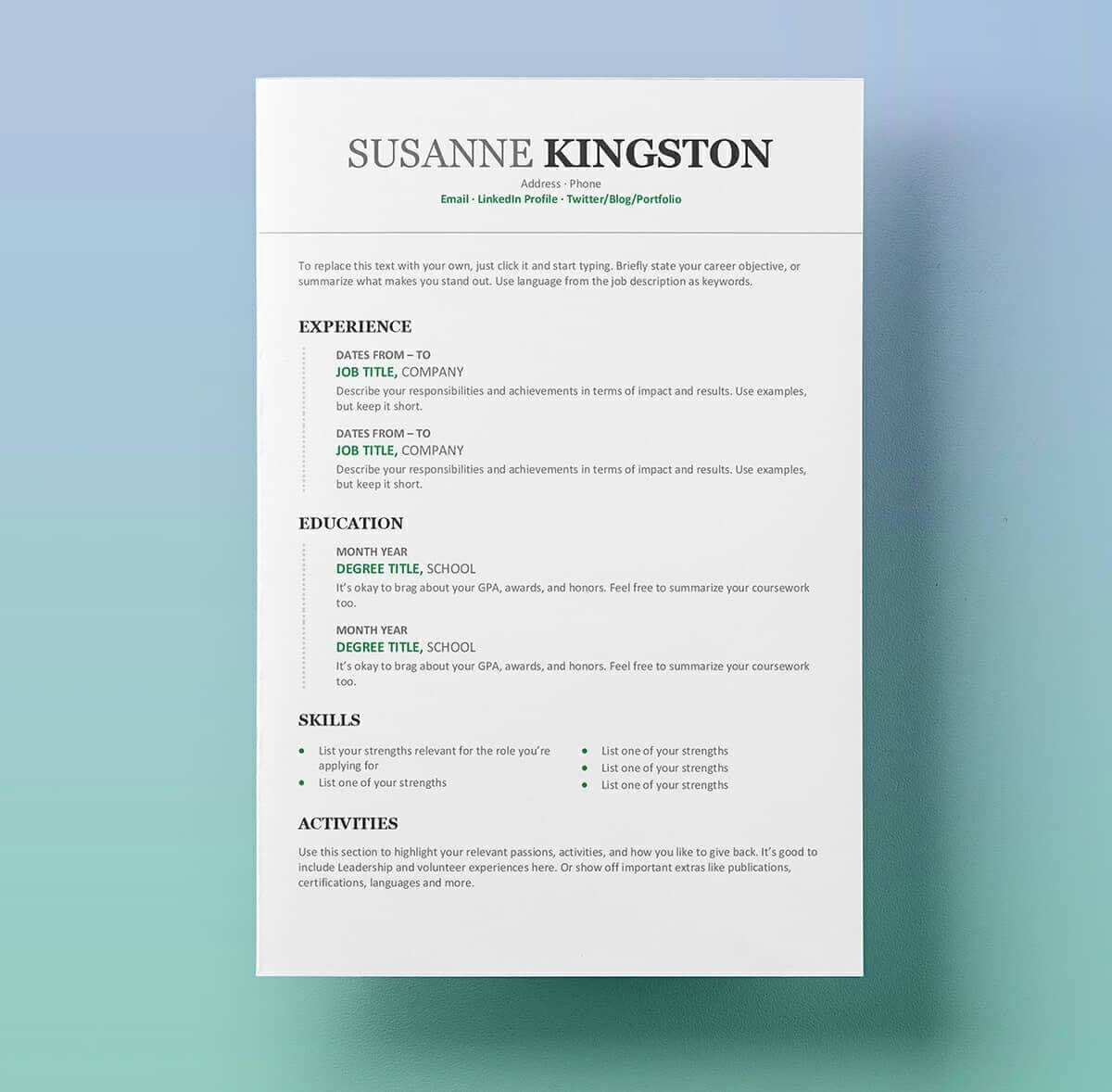 25 Resume Templates For Microsoft Word [Free Download] Pertaining To Microsoft Word Resumes Templates