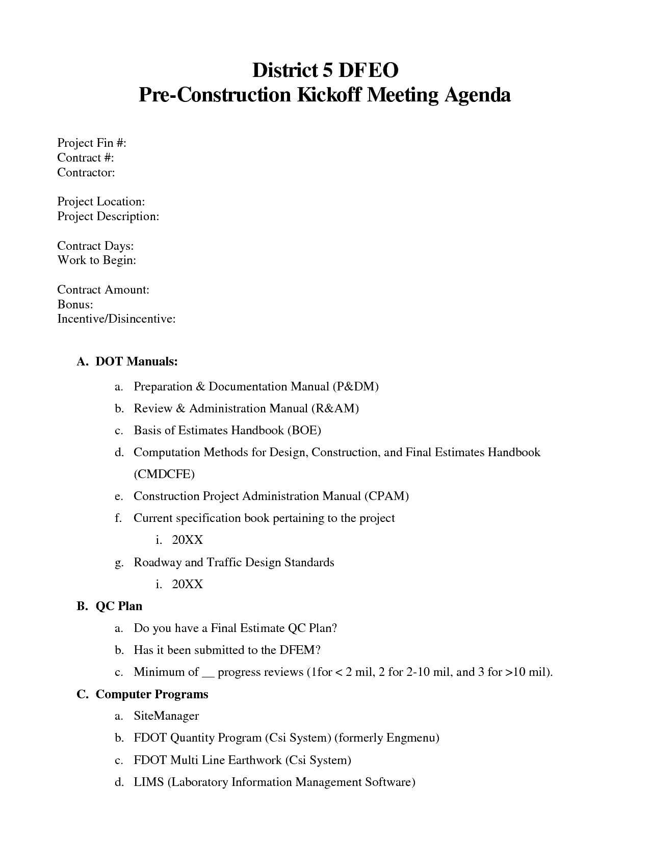 27 Images Of Construction Closeout Meeting Agenda Template Intended For Agenda Template Word 2010