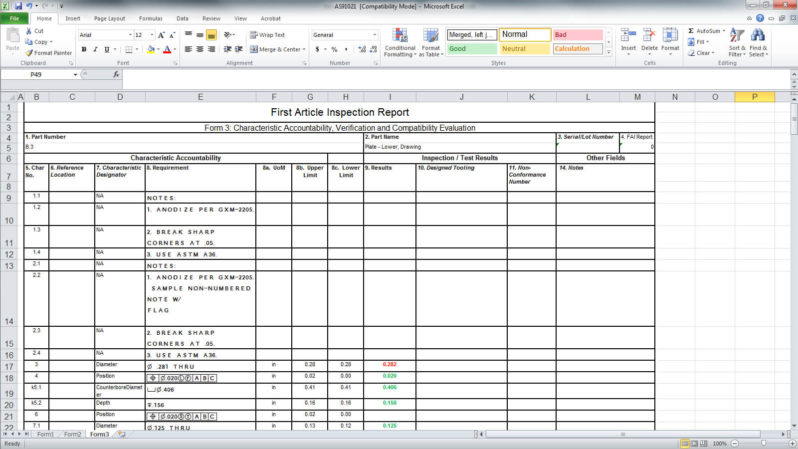 Part Inspection Report Template