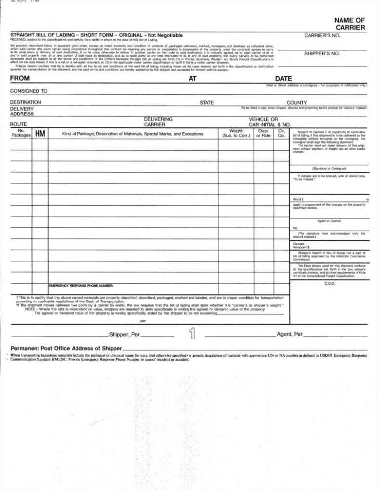 29  Bill Of Lading Templates Free Word Pdf Excel Format For Blank